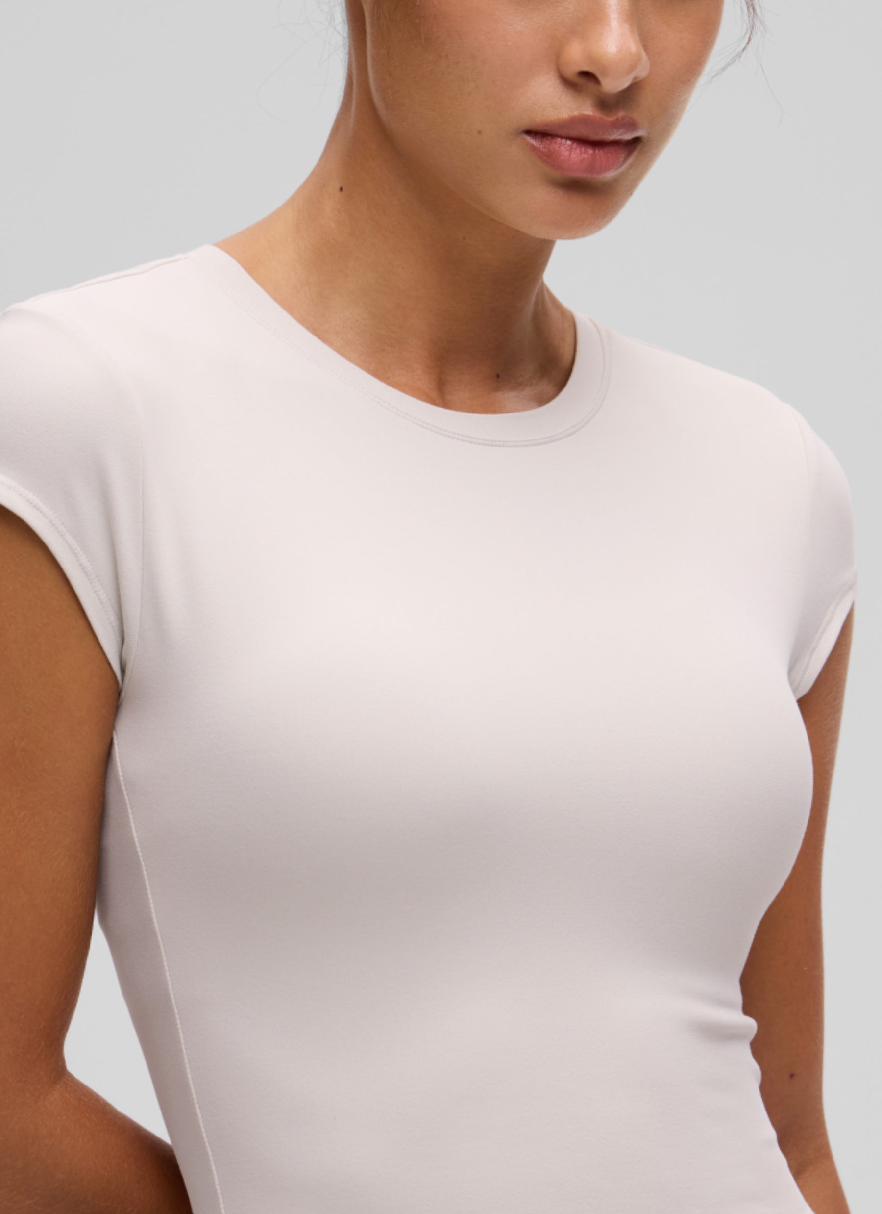 CRZ YOGA Women's Softembrace Casual Crop Double Lined Cap Sleeve Tops Milky White