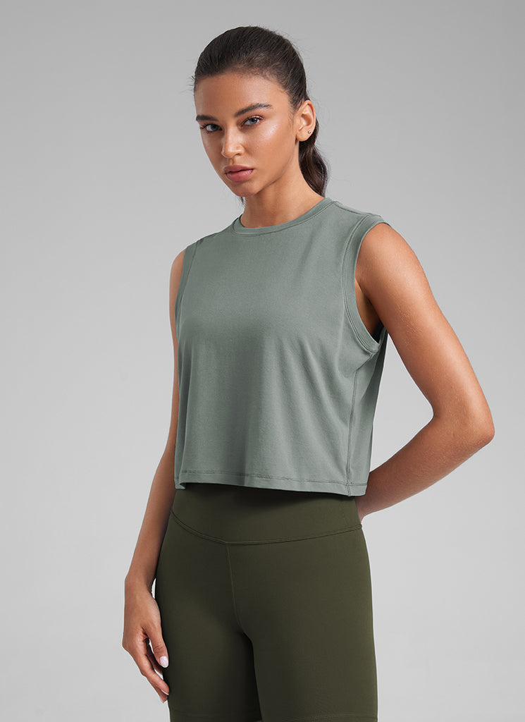 CRZ YOGA Women Workout Casual Poly Cotton-Blend Muscle Tank Quick Dry White