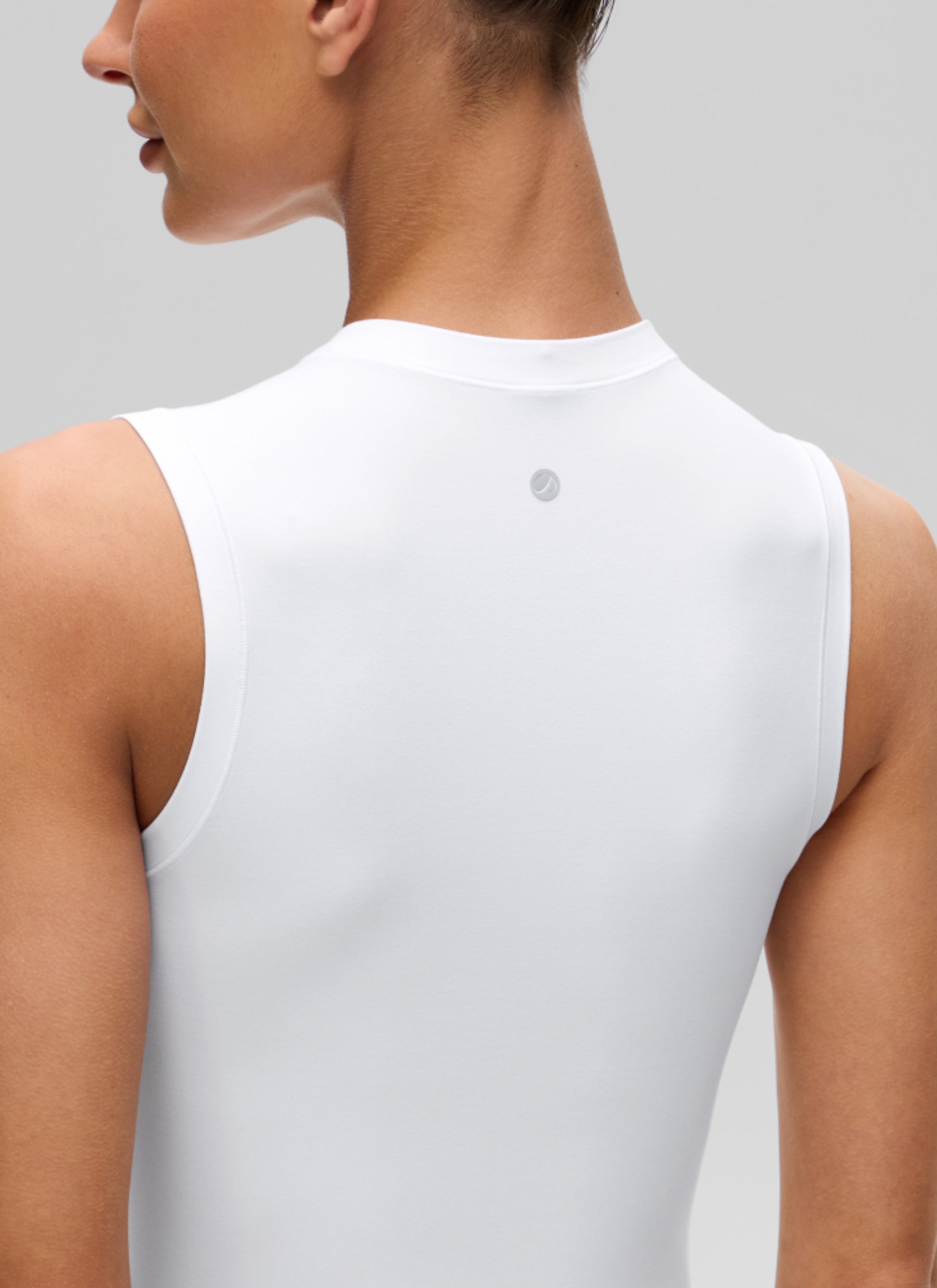 CRZ YOGA Women's Softembrace Casual Crop High Neck Tight Crewneck Tank White