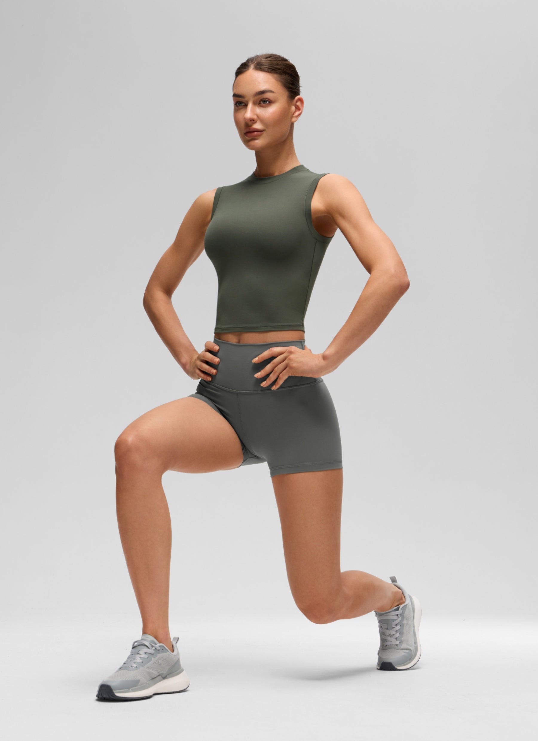 CRZ YOGA Women's Softembrace Casual Crop High Neck Tight Crewneck Tank Light Army Green