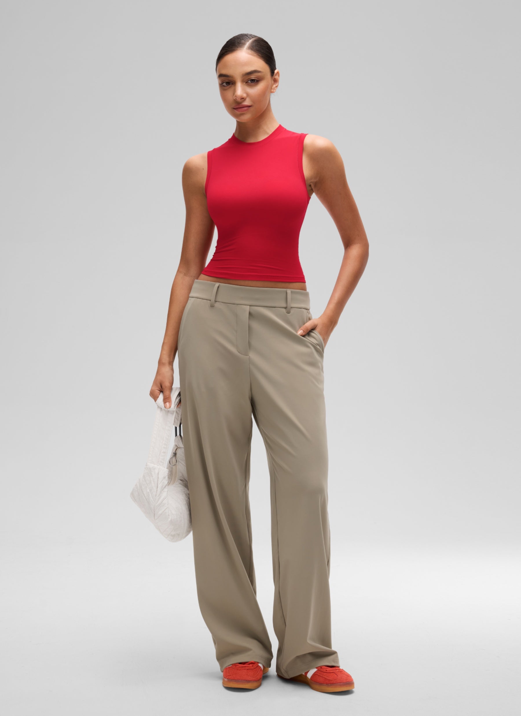 CRZ YOGA Women's Softembrace Casual Crop High Neck Tight Crewneck Tank Aurora Red