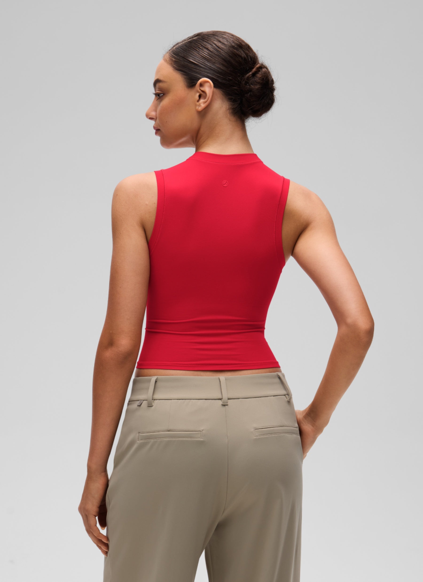 CRZ YOGA Women's Softembrace Casual Crop High Neck Tight Crewneck Tank Aurora Red