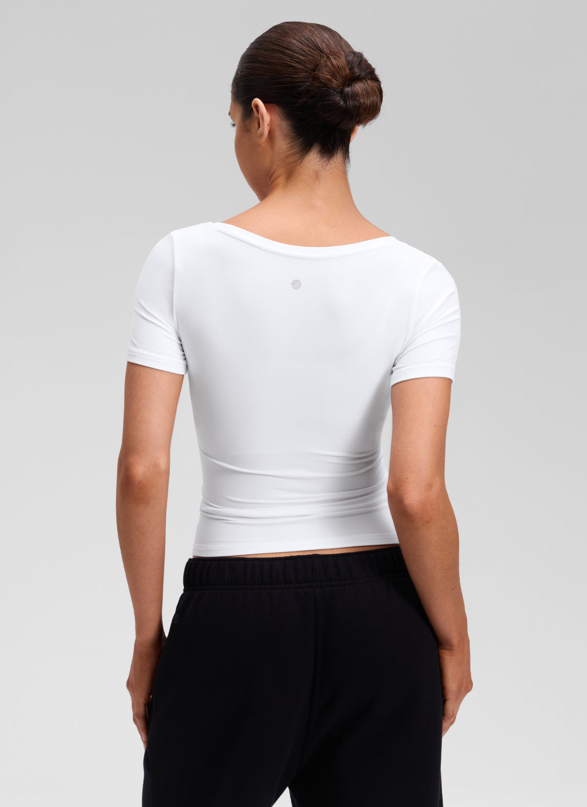CRZ YOGA Women's Softembrace Casual U Neck Tight Fit Short Sleeve White