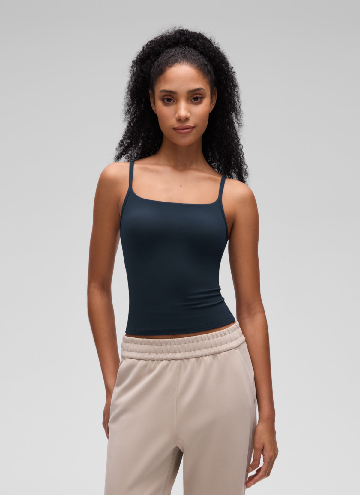 CRZ YOGA Women's Softembrace Casual Scoop Neck Double Lined Tank True Navy @model_info:S