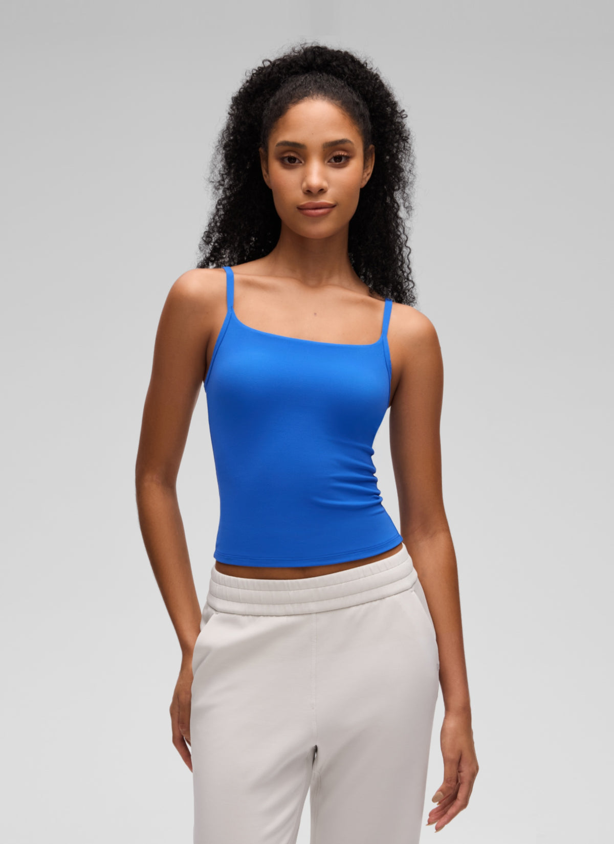 CRZ YOGA Women's Softembrace Casual Scoop Neck Double Lined Tank Sparkle Blue @model_info:S