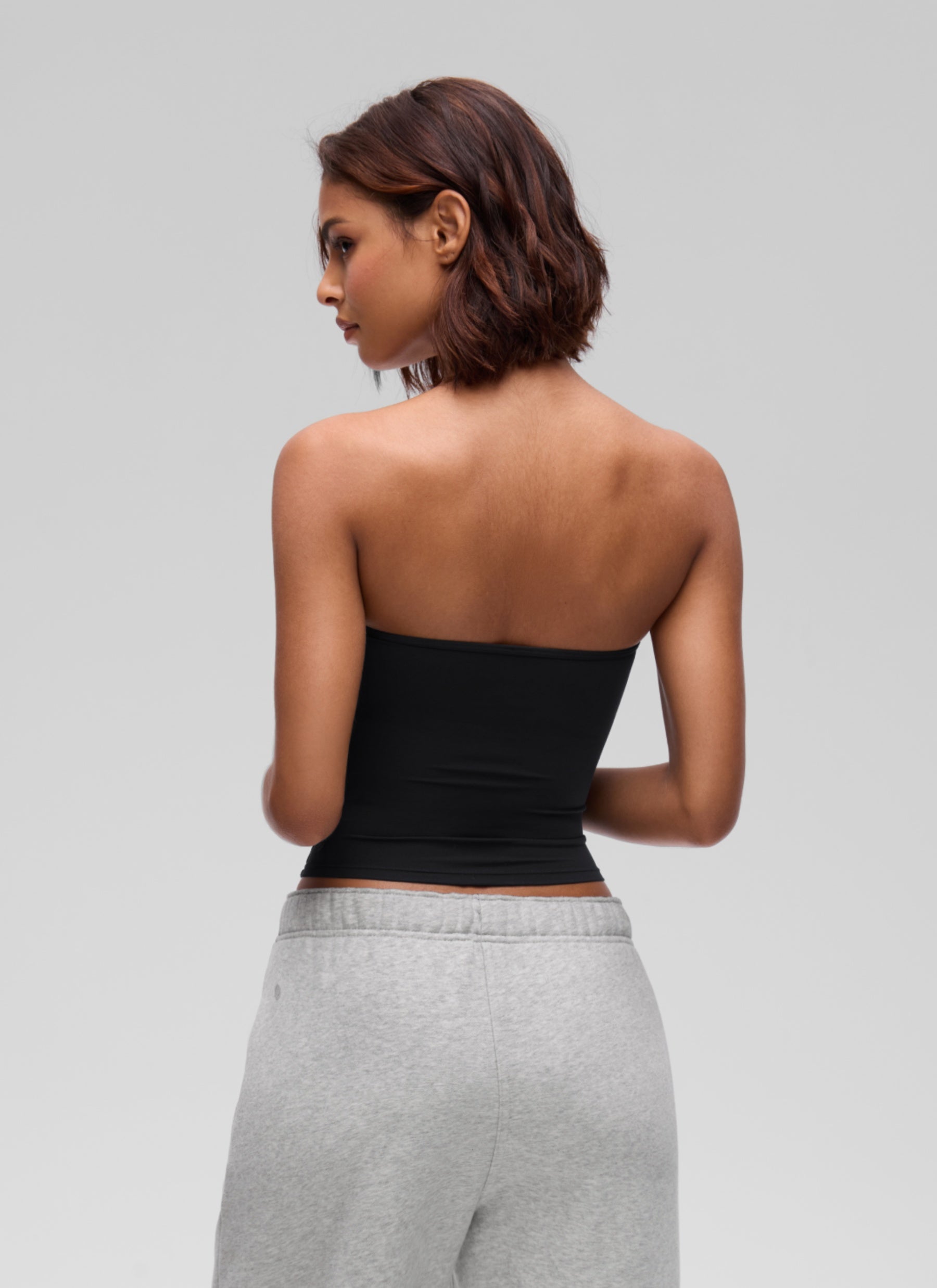 CRZ YOGA Women's Softembrace Casual Double Lined Crop Strapless Top Black