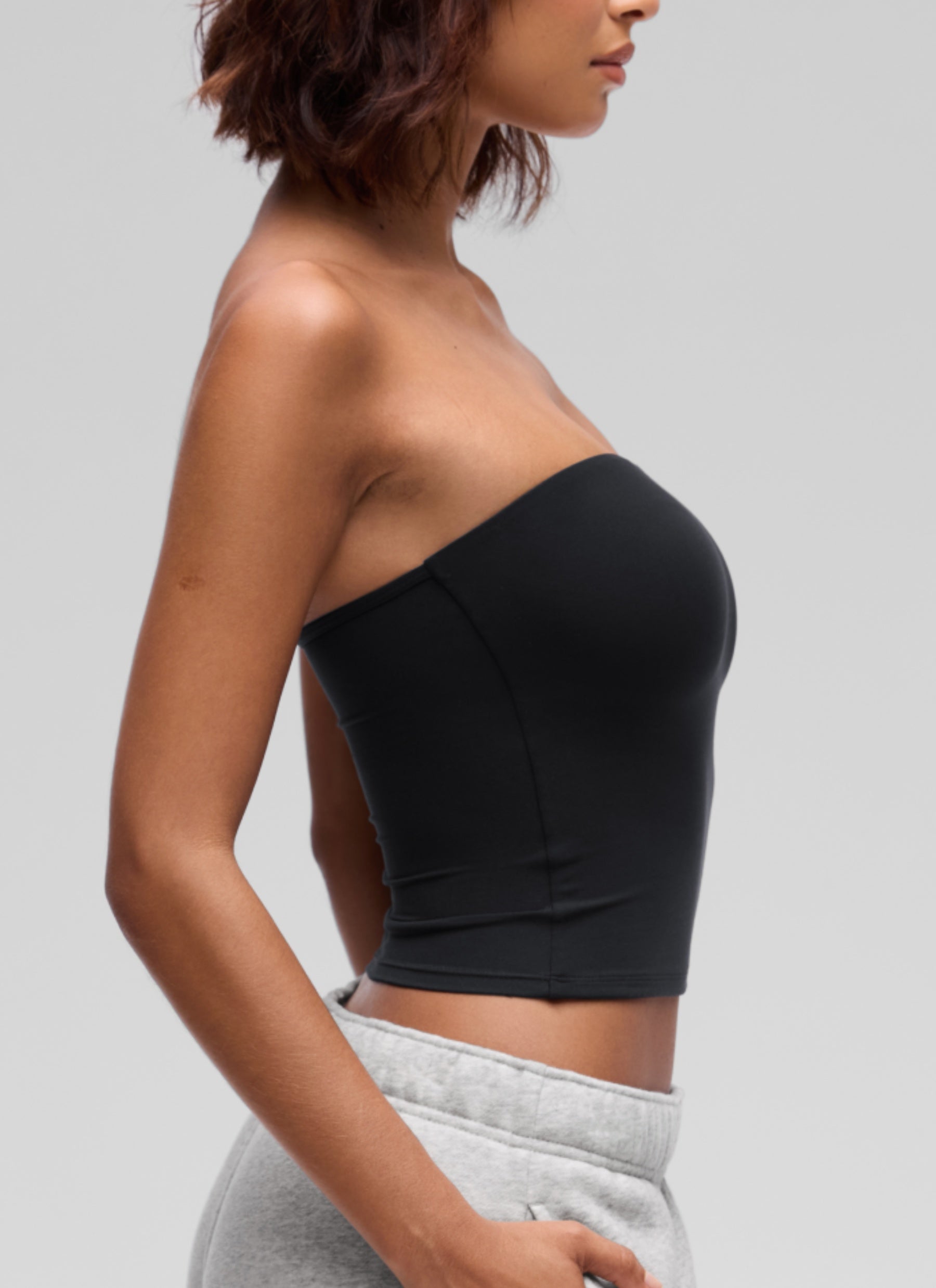 CRZ YOGA Women's Softembrace Casual Double Lined Crop Strapless Top Black