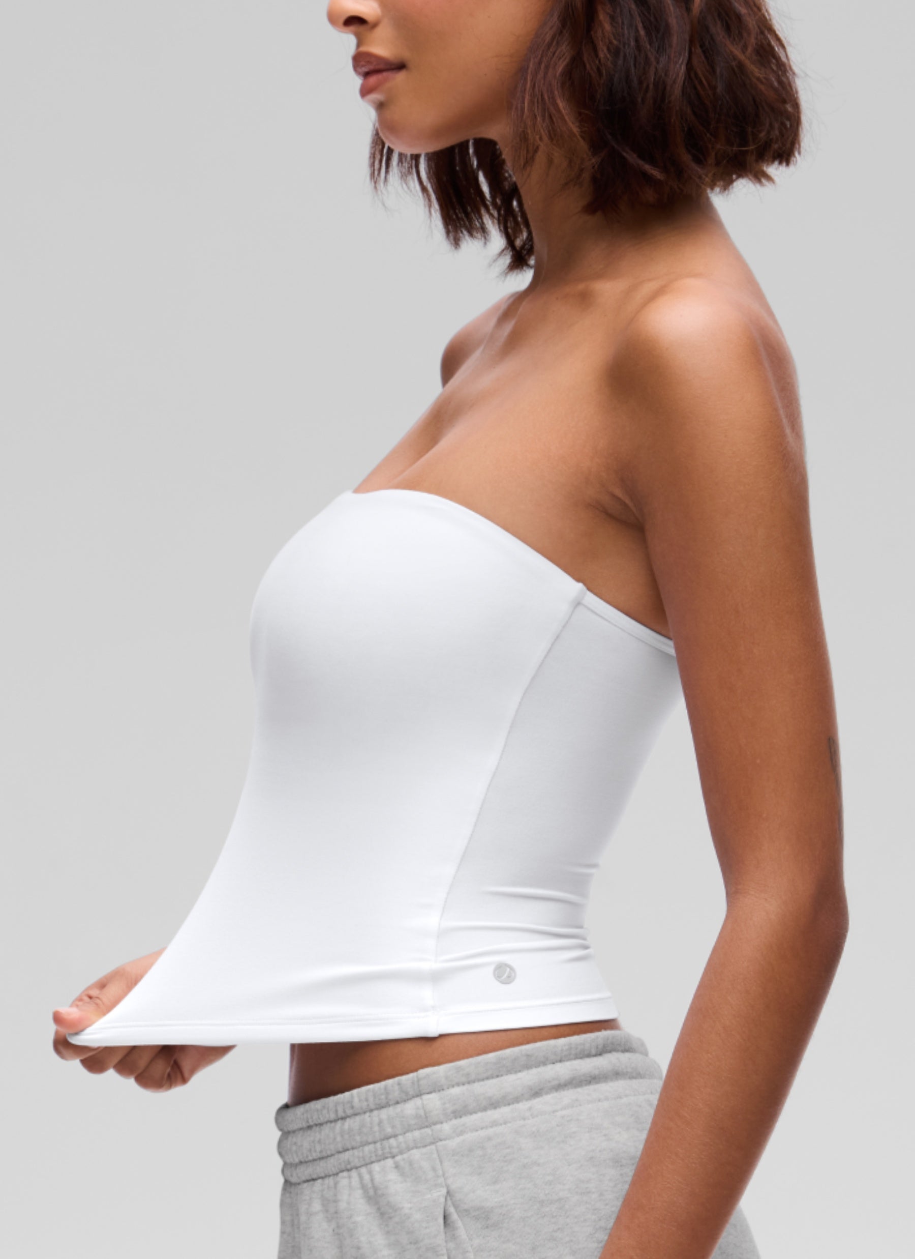 CRZ YOGA Women's Softembrace Casual Double Lined Crop Strapless Top White