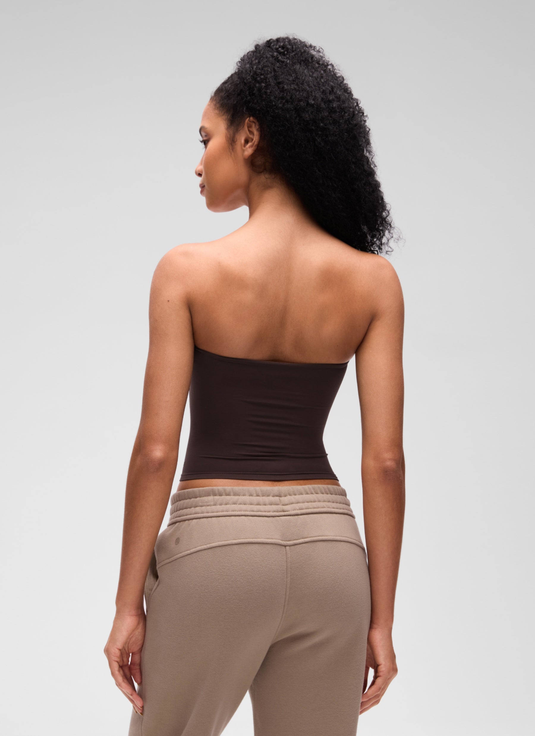 CRZ YOGA Women's Softembrace Casual Double Lined Crop Strapless Top Hot Fudge Brown