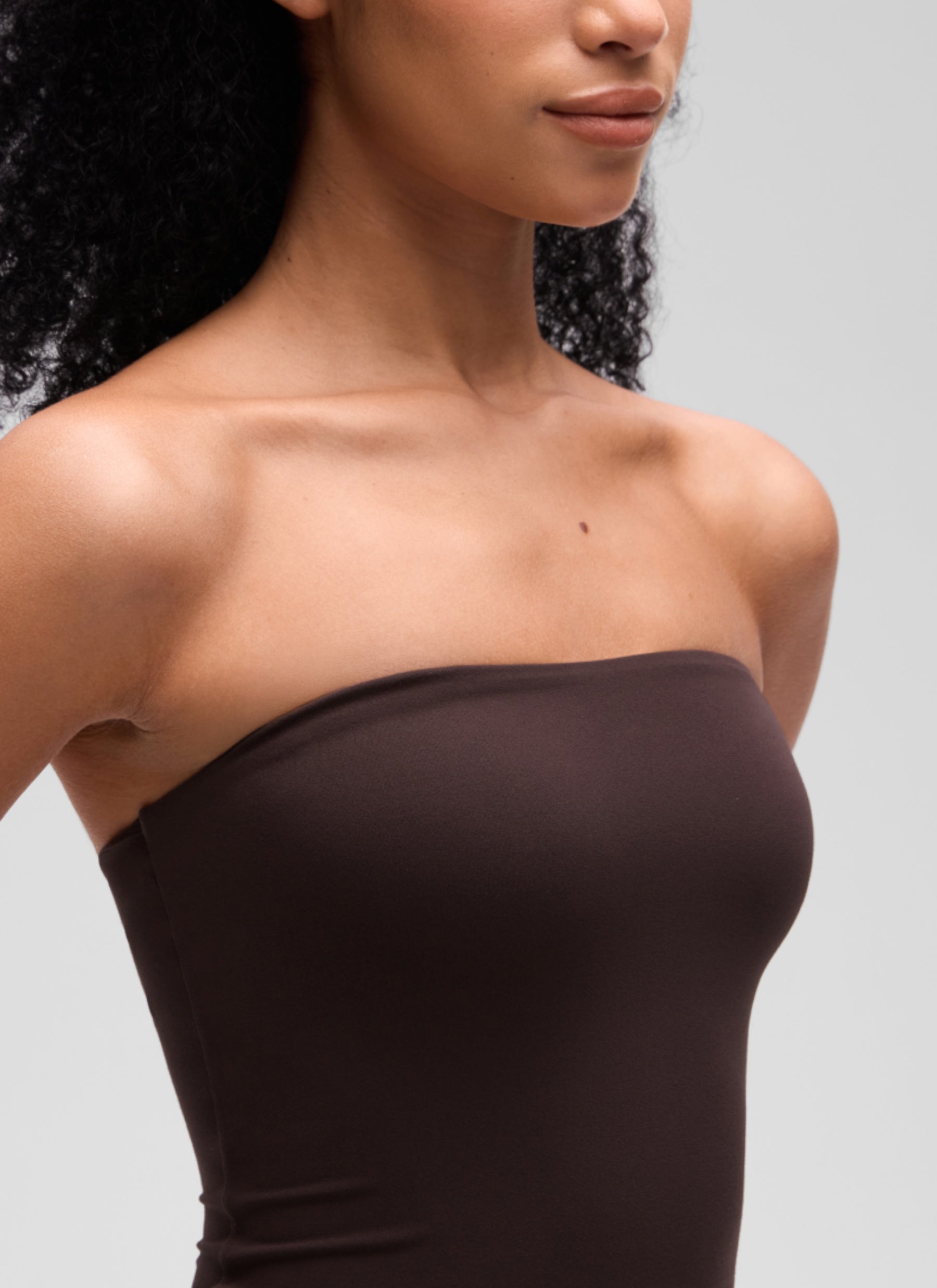 CRZ YOGA Women's Softembrace Casual Double Lined Crop Strapless Top Hot Fudge Brown