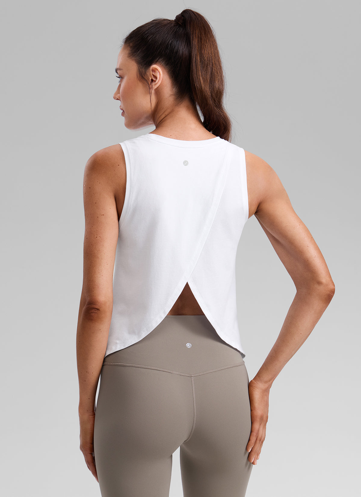 CRZ YOGA Women's Poly Cotton-Blend Workout Open Split Back Tank White