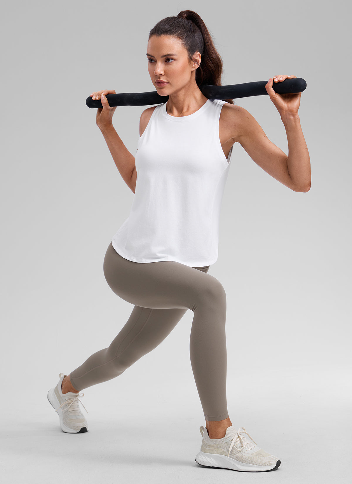 CRZ YOGA Women's Poly Cotton-Blend Workout Open Split Back Tank White