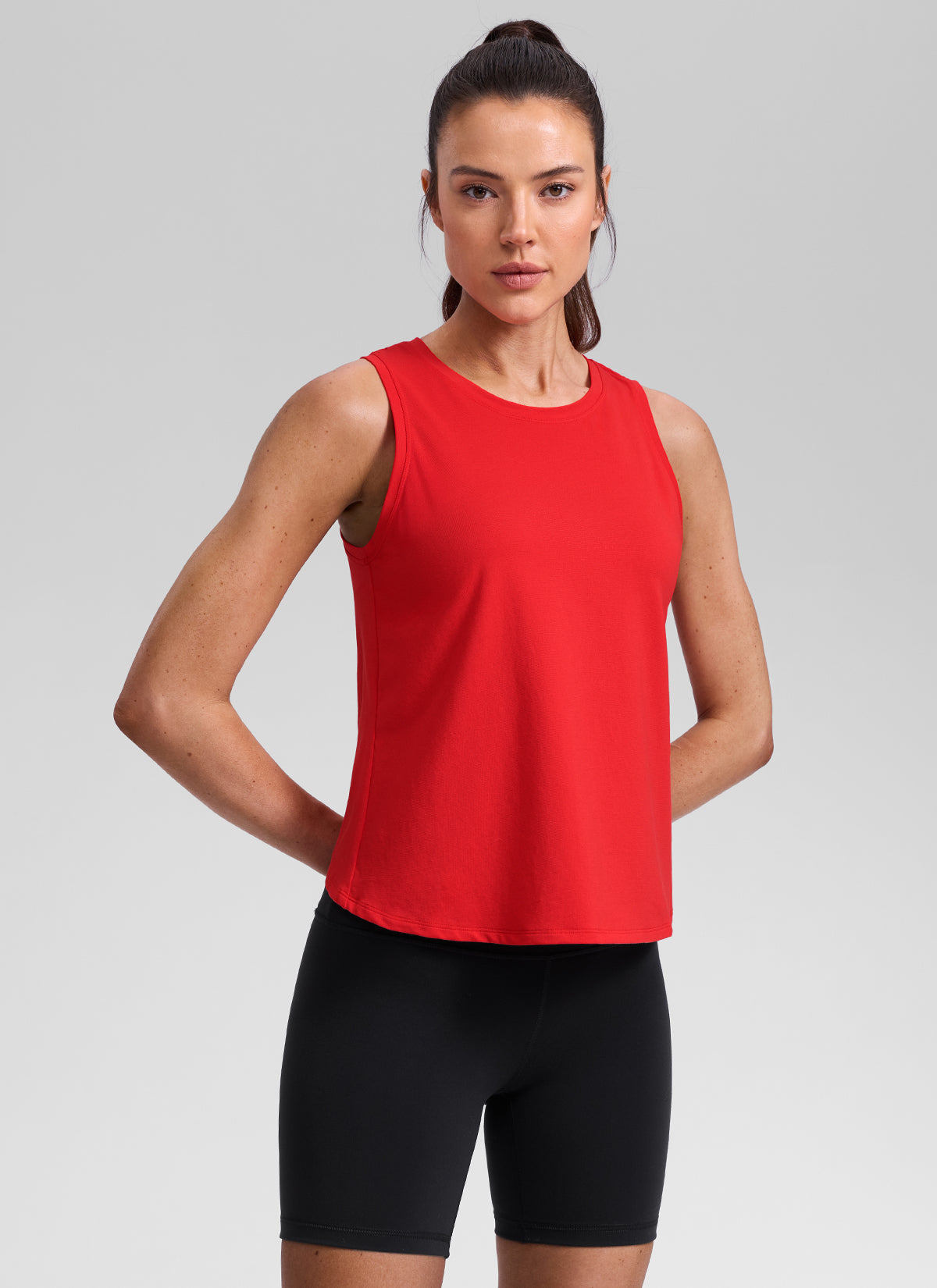 CRZ YOGA Women's Poly Cotton-Blend Workout Open Split Back Tank Deep Red