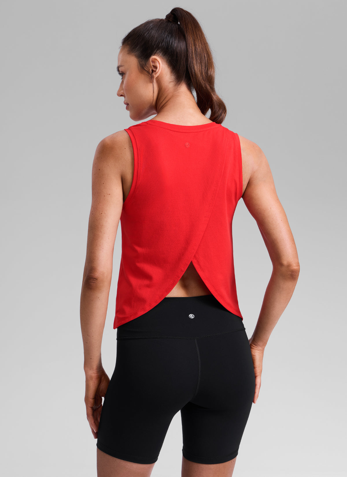 CRZ YOGA Women's Poly Cotton-Blend Workout Open Split Back Tank Deep Red