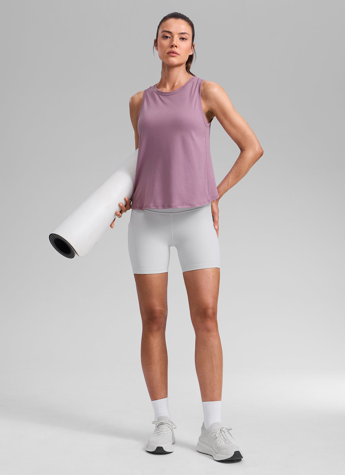 CRZ YOGA Women's Poly Cotton-Blend Workout Open Split Back Tank Light Lavender