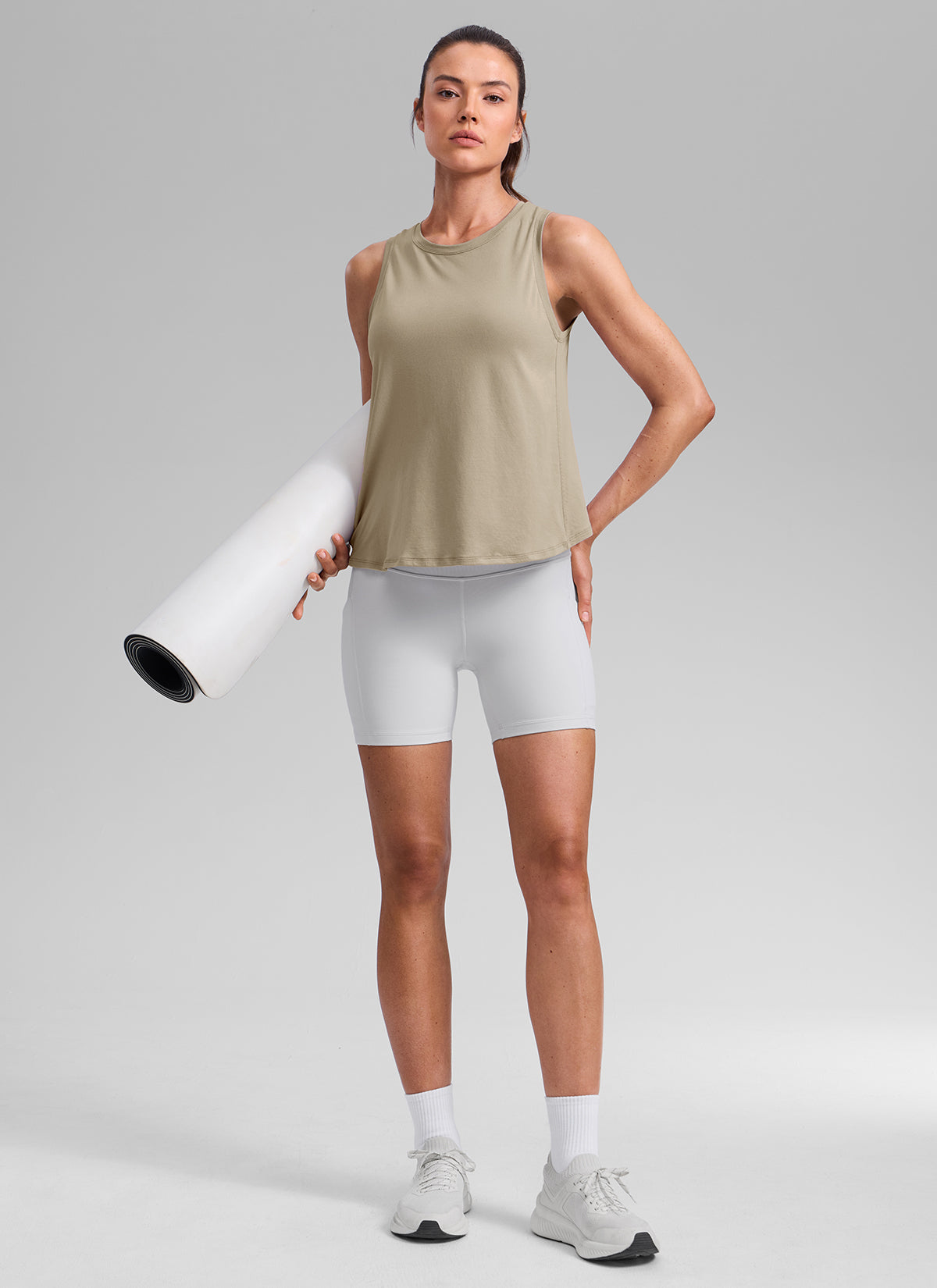 CRZ YOGA Women's Poly Cotton-Blend Workout Open Split Back Tank Oak