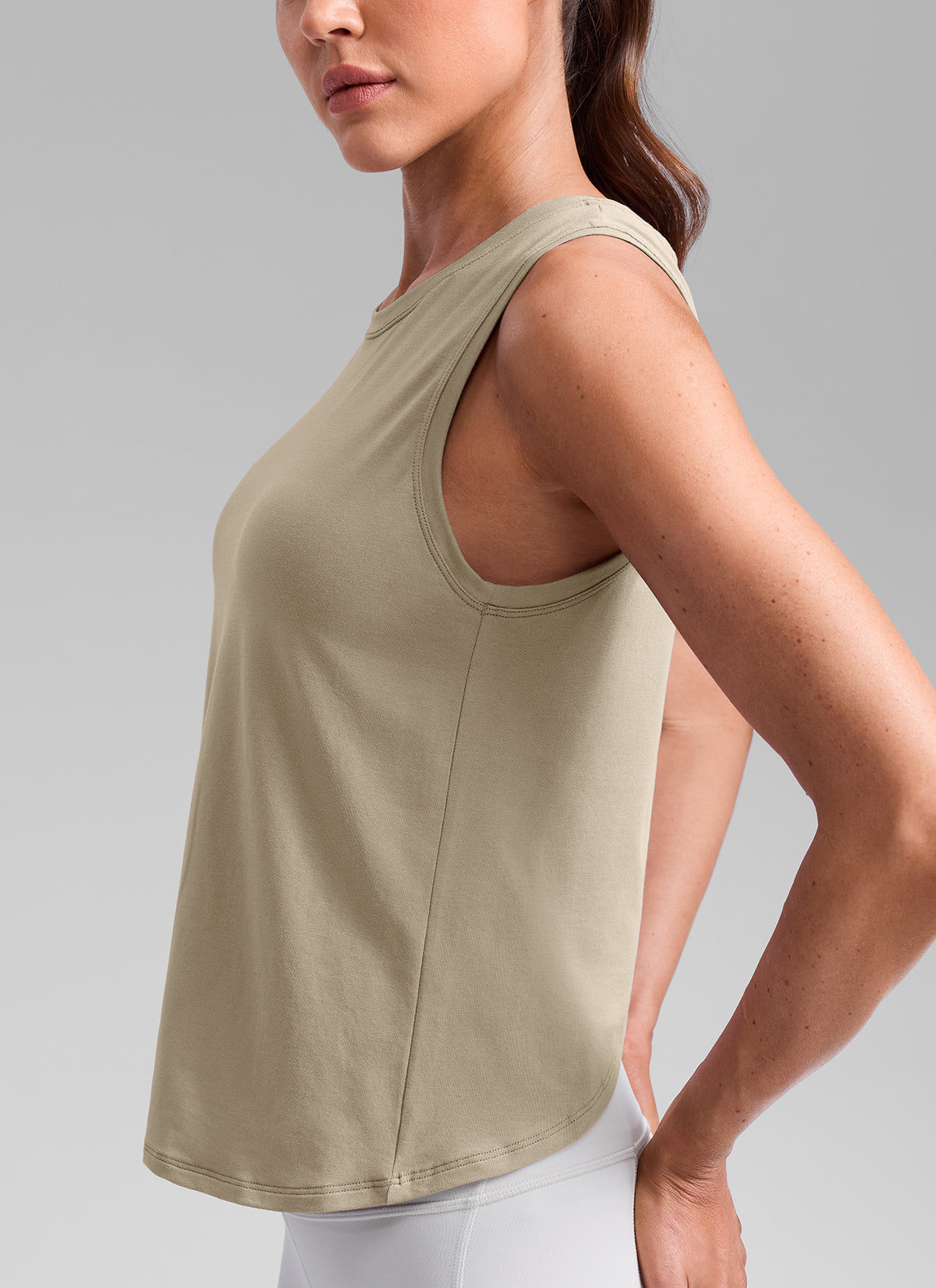 CRZ YOGA Women's Poly Cotton-Blend Workout Open Split Back Tank Oak