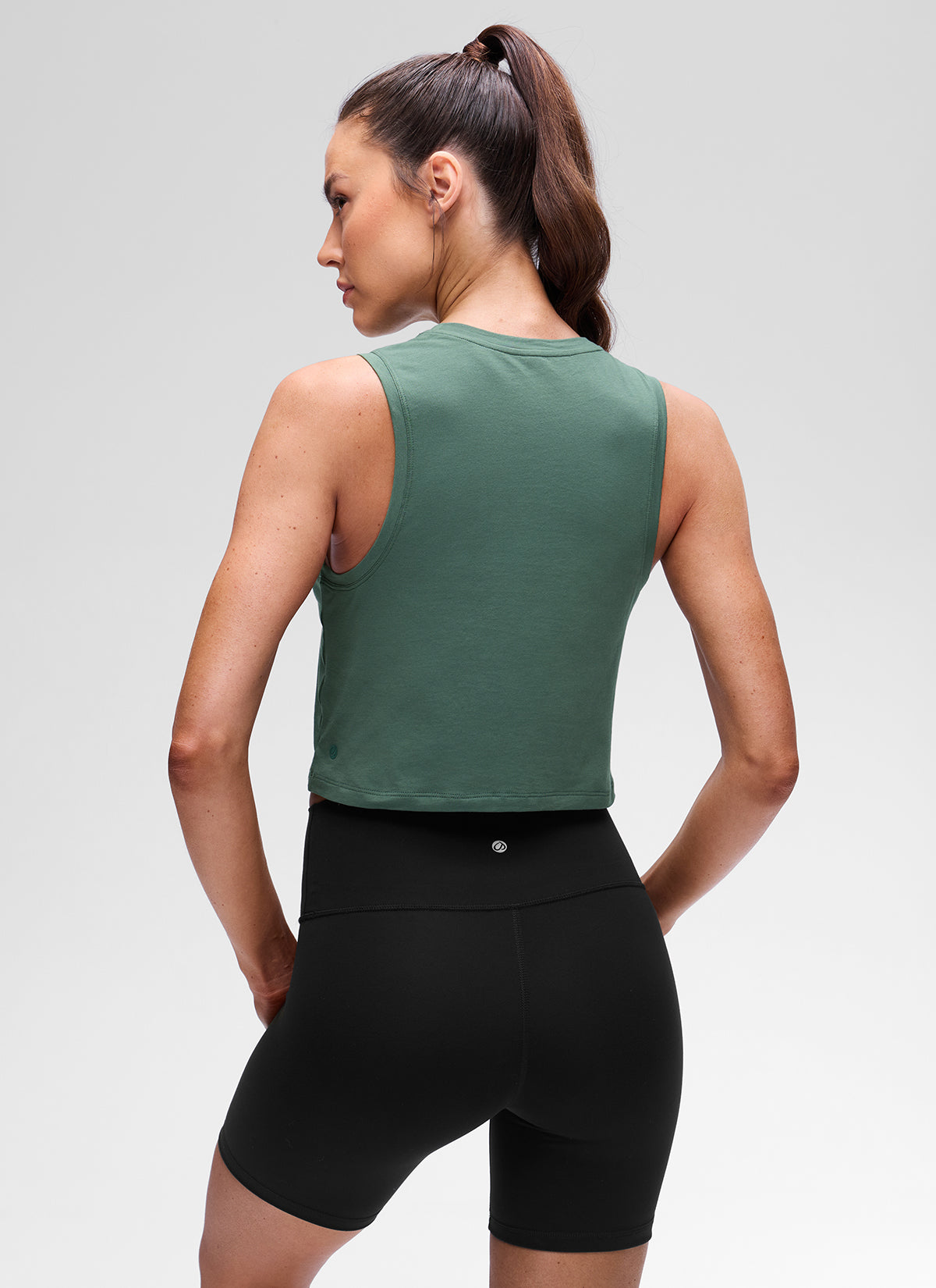 CRZ YOGA Women's Pima Cotton Casual Crewneck RacerBack Crop Tank Graphite Green