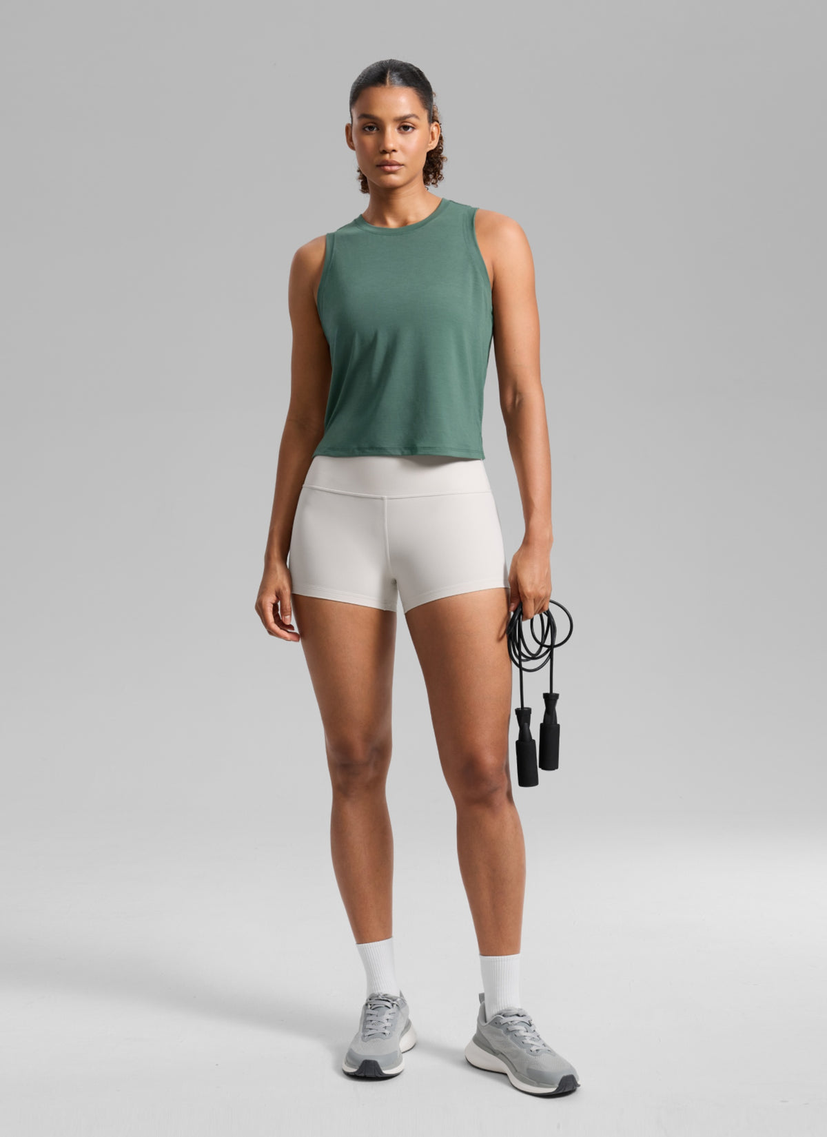 CRZ YOGA Women's Quick Dry Crop Racerback Sleevesless Tank Tops Graphite Green @model_info:B