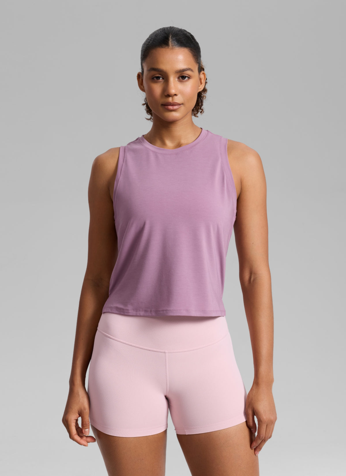 CRZ YOGA Women's Quick Dry Crop Racerback Sleevesless Tank Tops Light Lavender @model_info:B