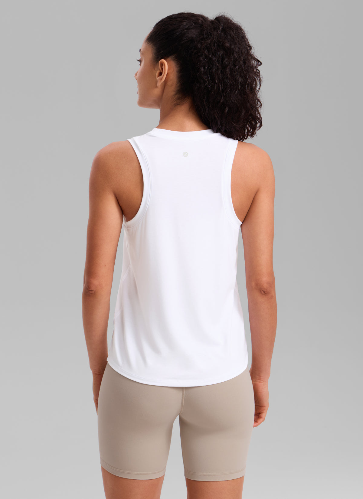 CRZ YOGA Women's Quick Dry Workout Crew Neck Racerback Hip Length Tank White