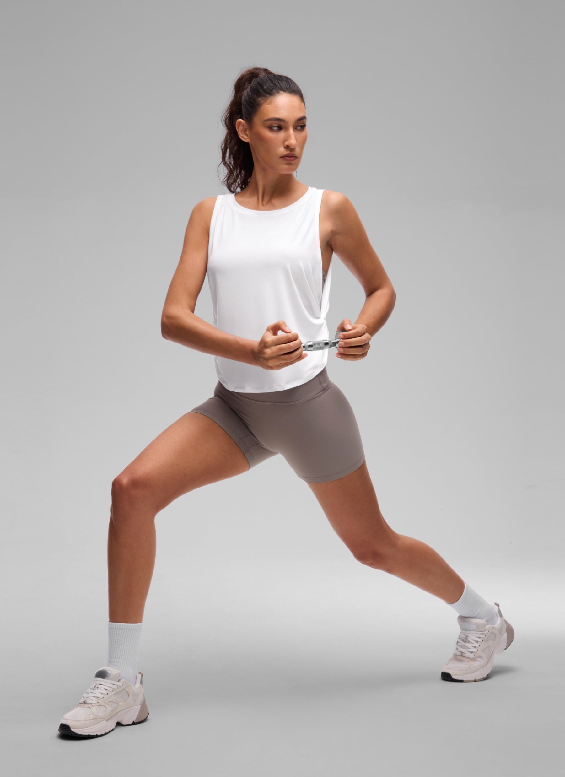 CRZ YOGA Women's Workout Quick Dry Crewneck Waist Length Relaxed Fit Tank White @model_info:V