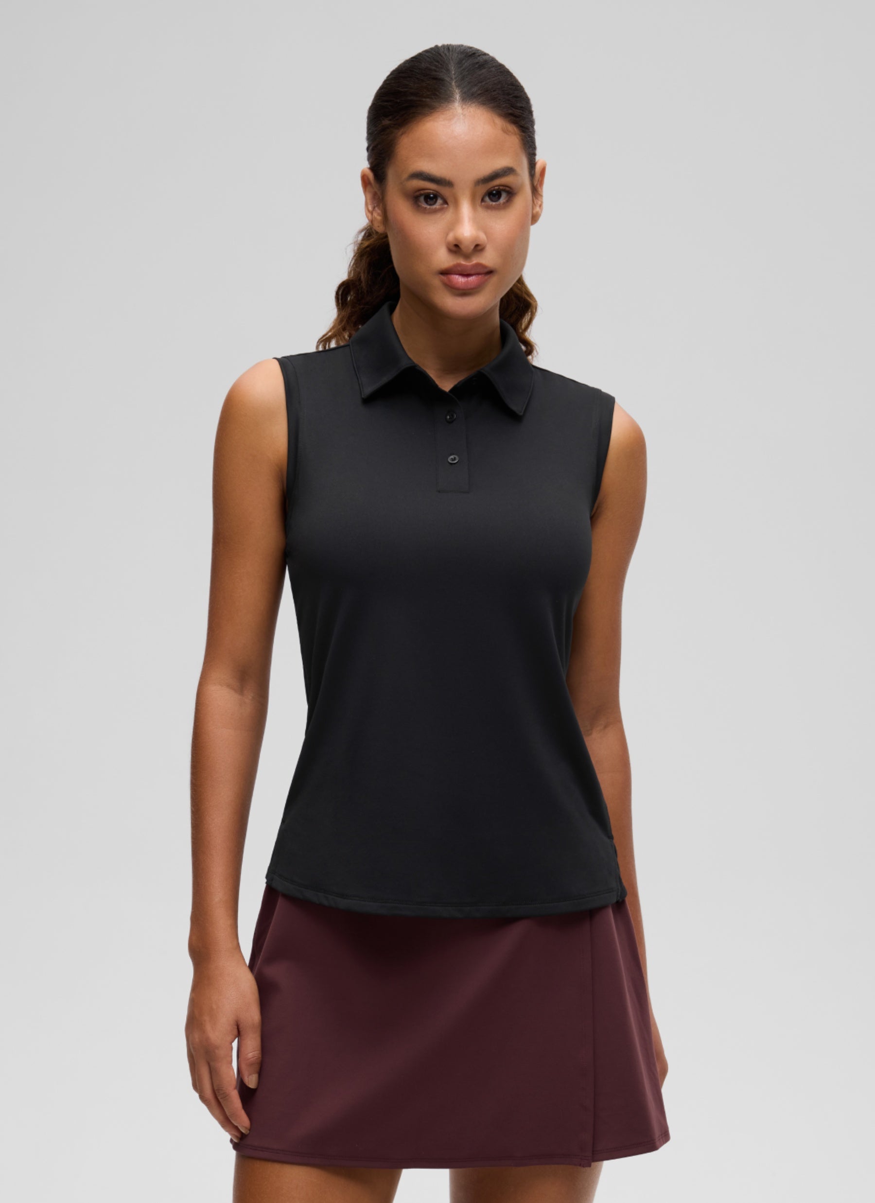 CRZ YOGA Women's Golf Tennis Hip Length Slim Fit Sleeveless Polo Black @model_info:J