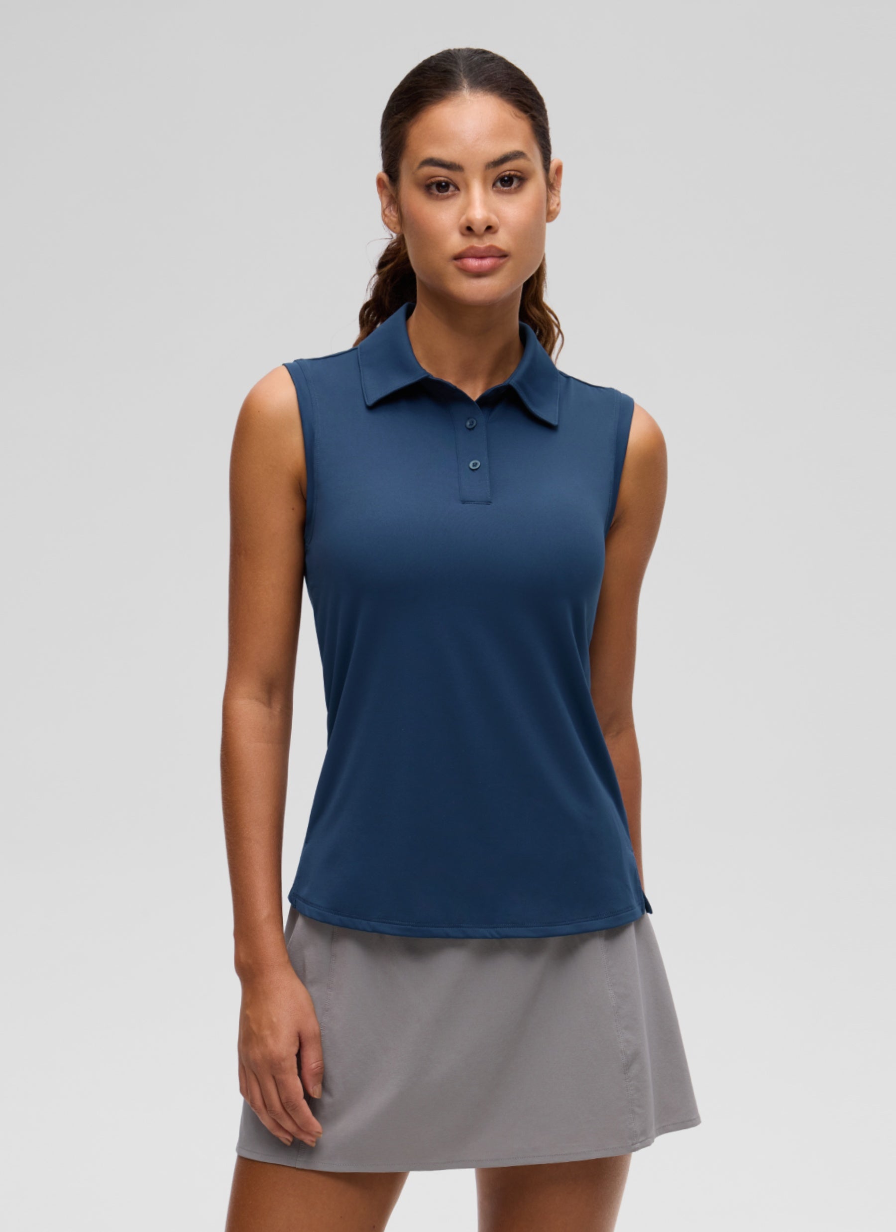 CRZ YOGA Women's Golf Tennis Hip Length Slim Fit Sleeveless Polo Club Blue @model_info:J