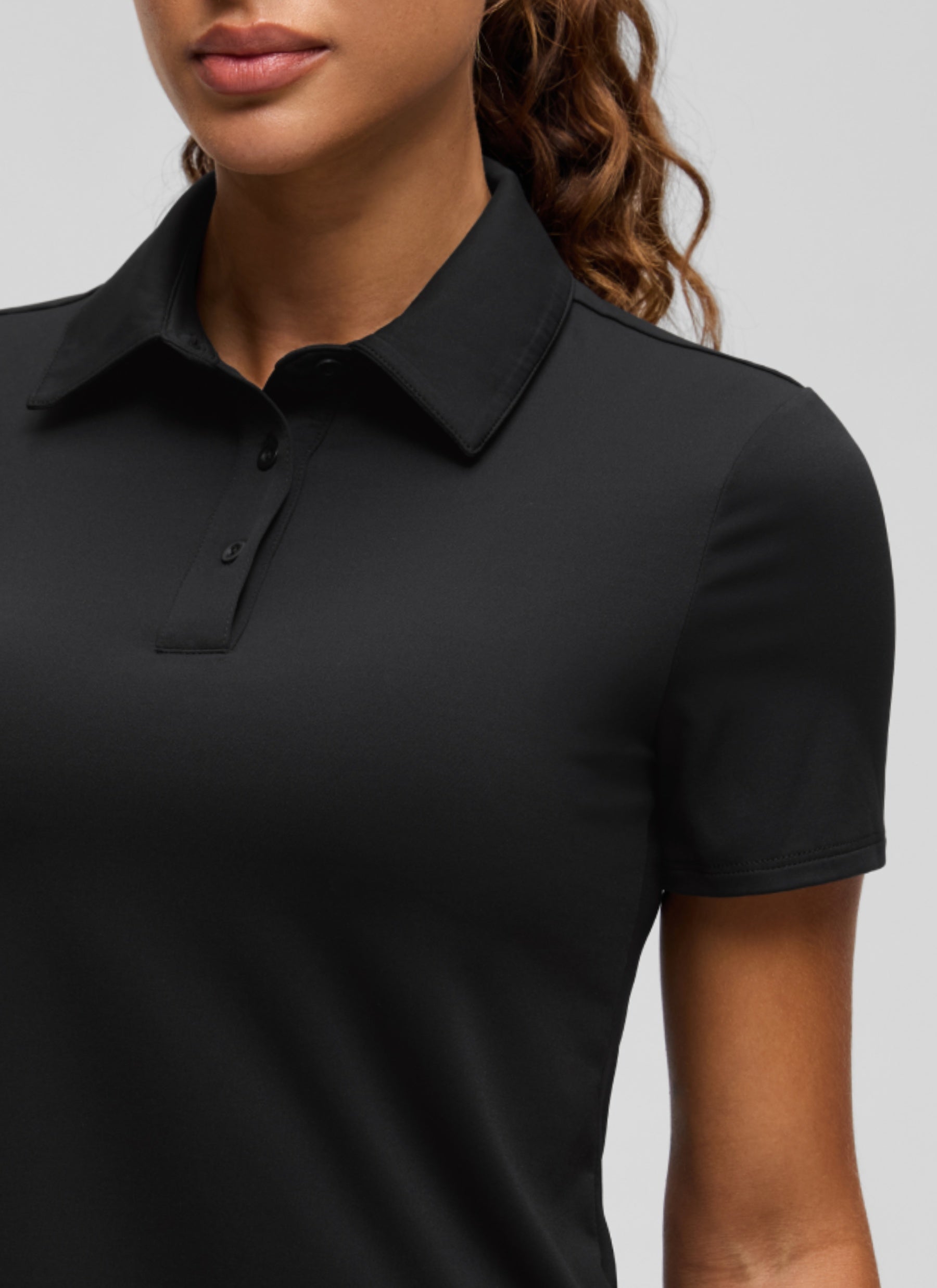 CRZ YOGA Women's Golf Tennis Hip Length Polo Slim Fit Short Sleeve Black