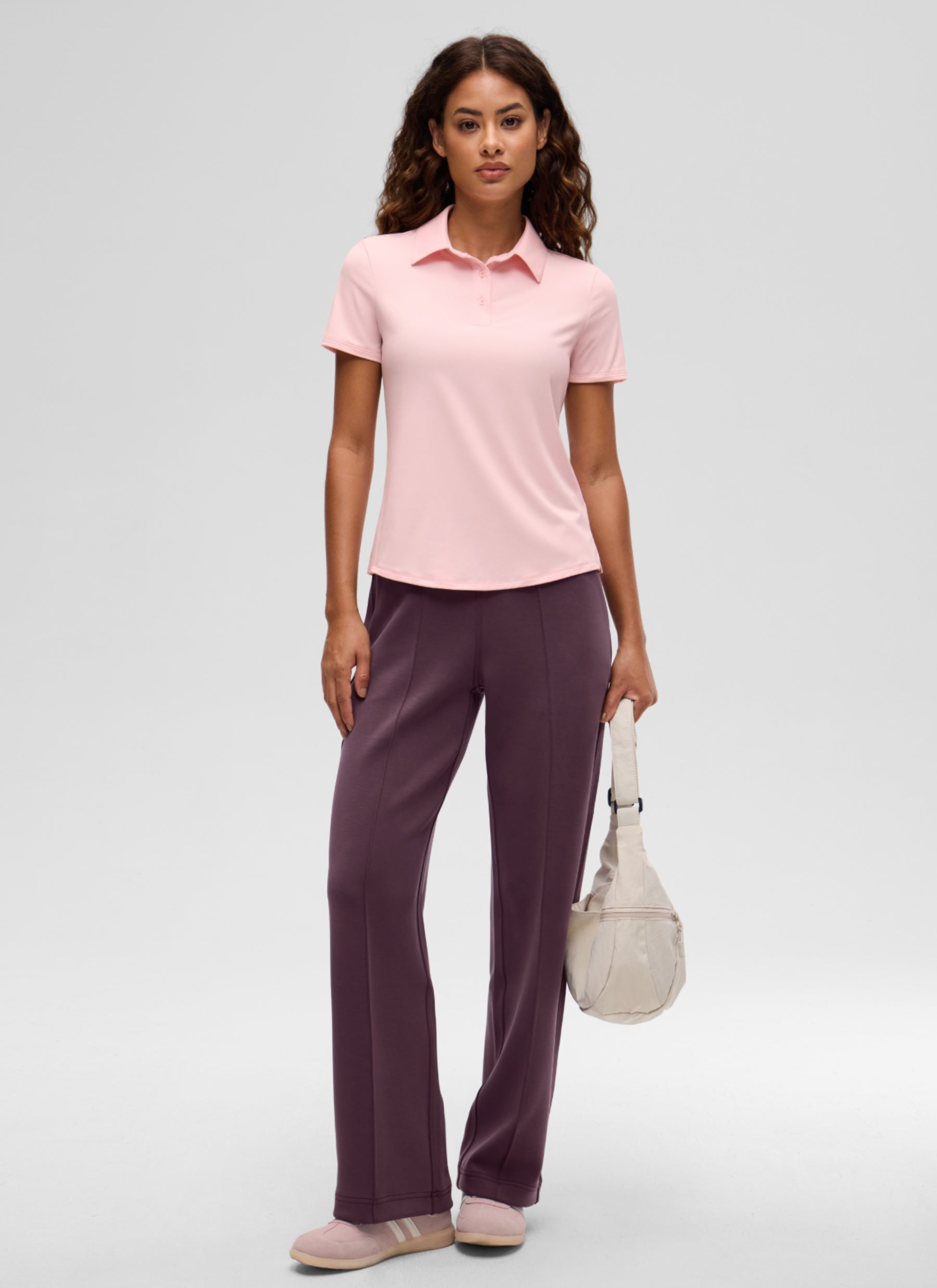 CRZ YOGA Women's Golf Tennis Hip Length Polo Slim Fit Short Sleeve Strawberry Pink