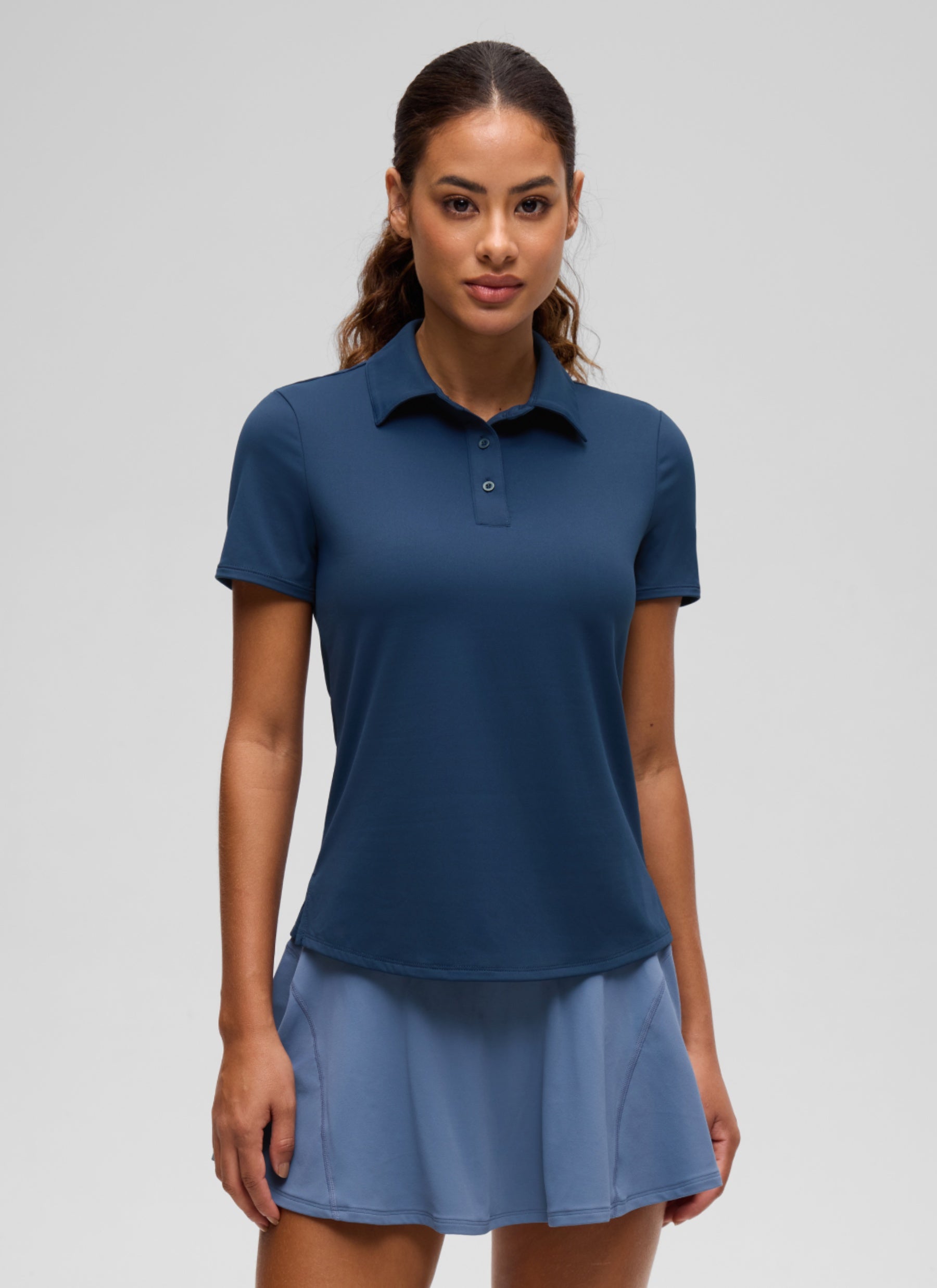 CRZ YOGA Women's Golf Tennis Hip Length Polo Slim Fit Short Sleeve Club Blue