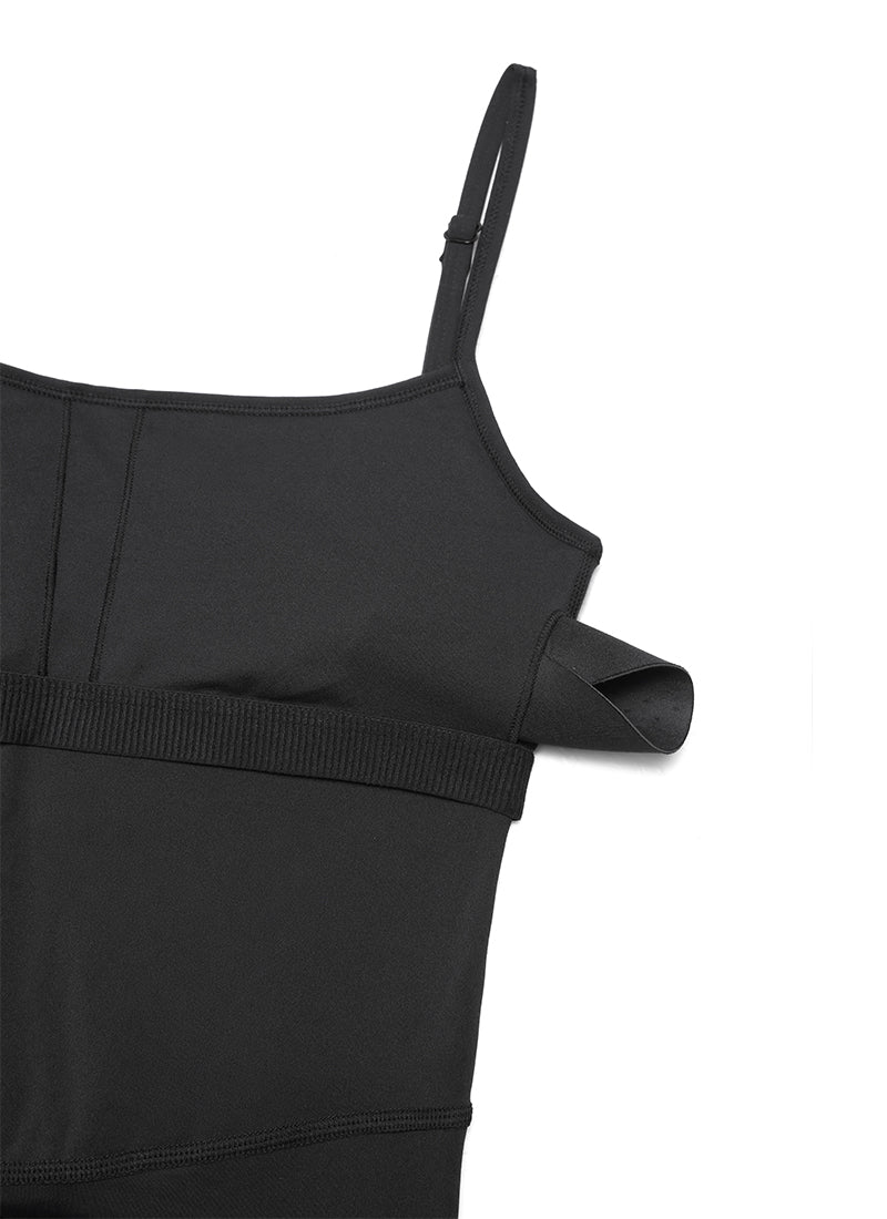 CRZ YOGA Women's Yoga Tight Fit Jumpsuits Build-in Bra Bodysuits Black