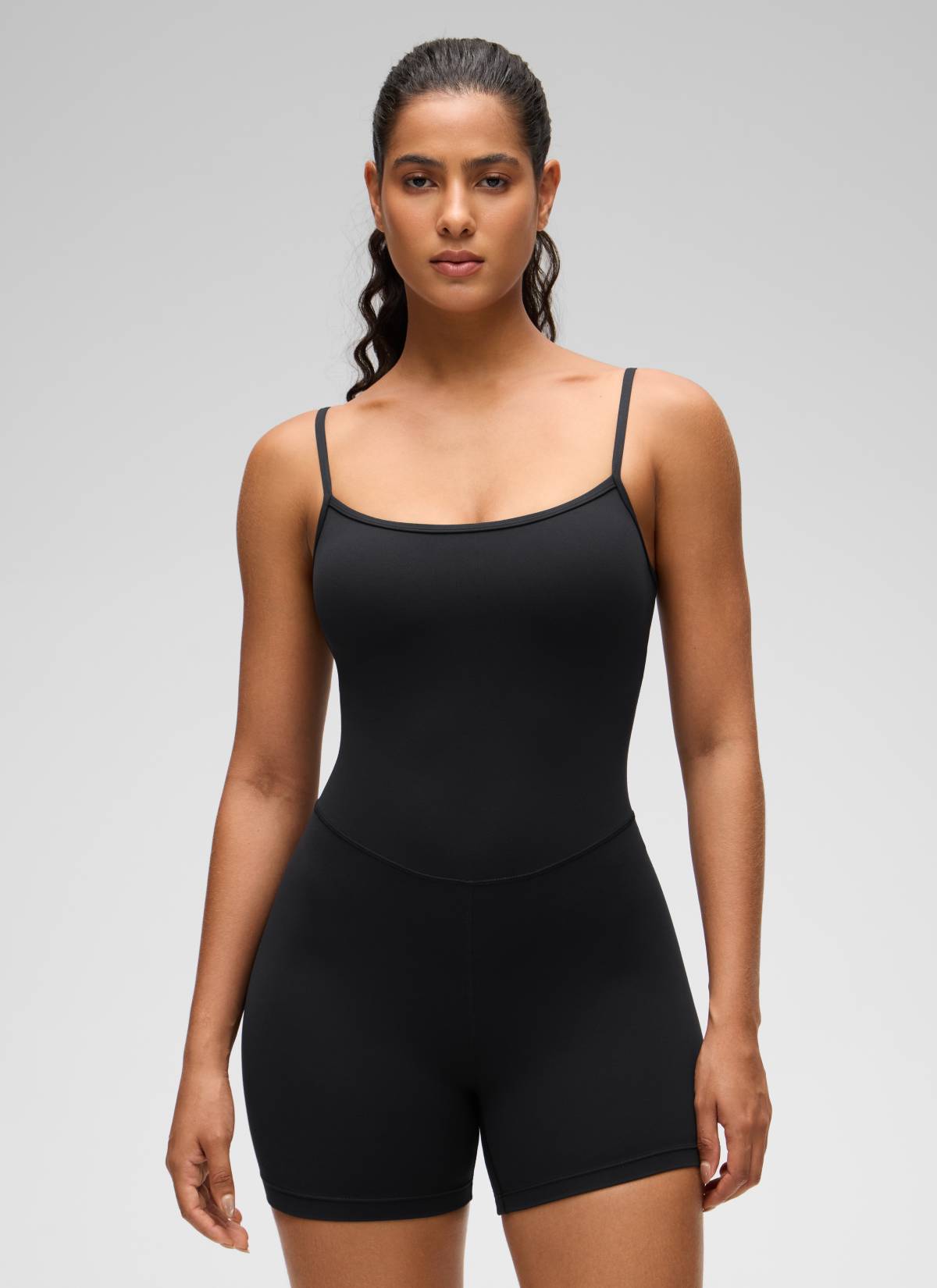 CRZ YOGA Women's Yoga Tight Fit Romper Shorts Bodysuit Jumpsuits Black @model_info:Carol