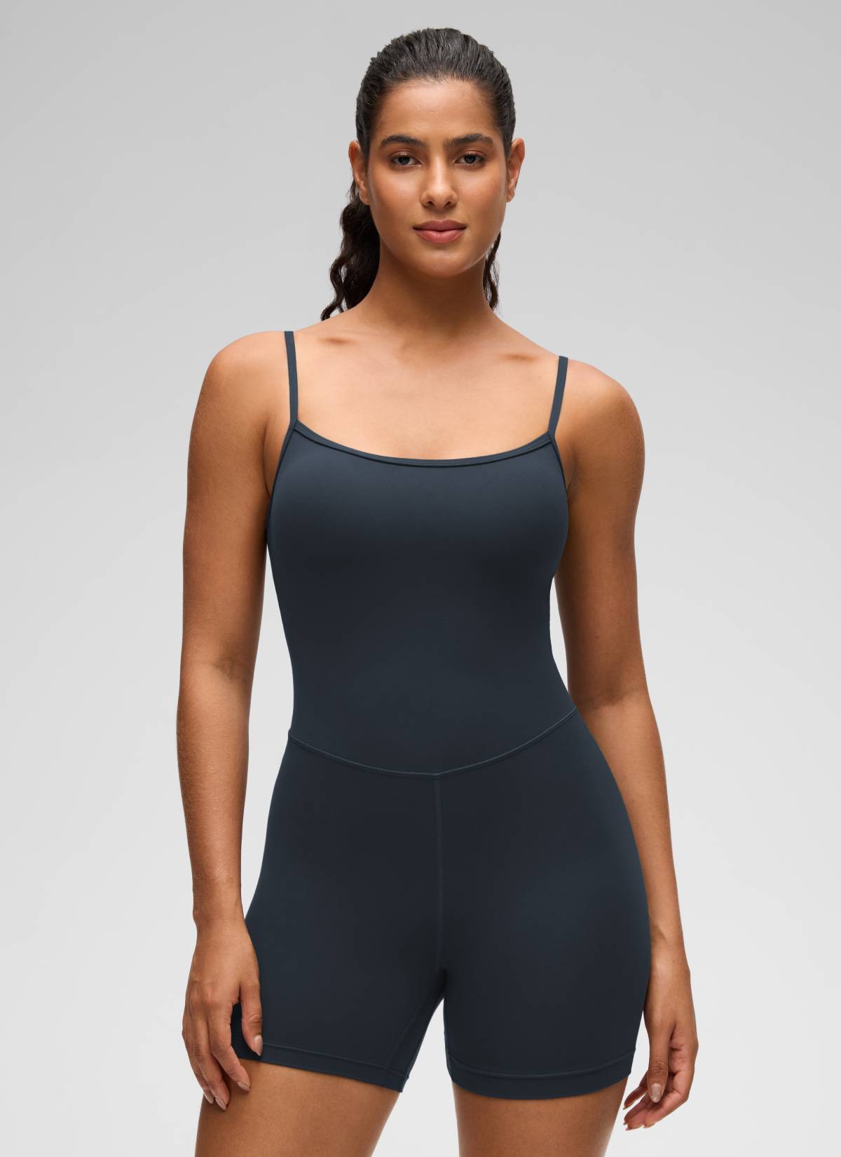 CRZ YOGA Women's Yoga Tight Fit Romper Shorts Bodysuit Jumpsuits True Navy