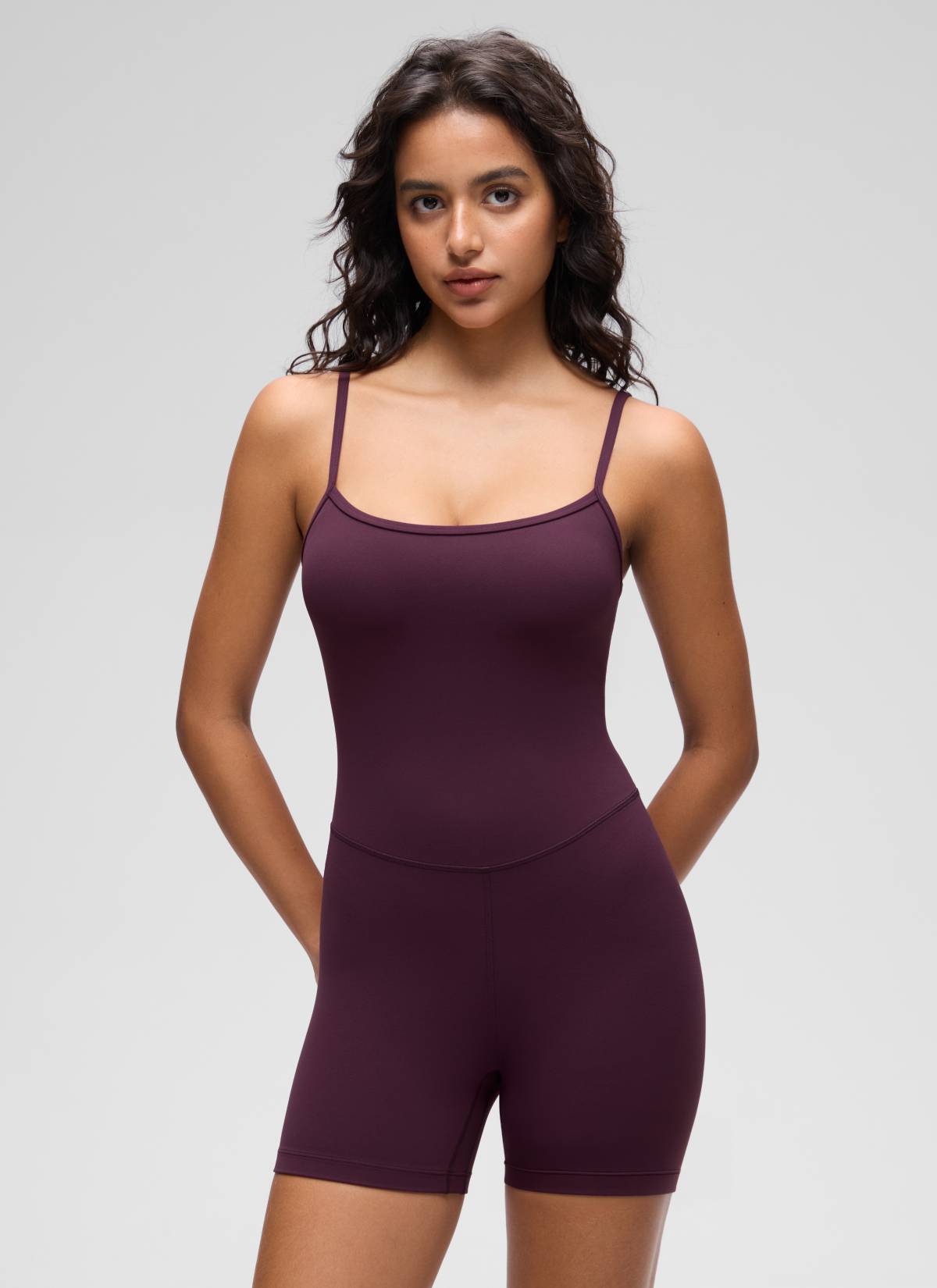 CRZ YOGA Women's Yoga Tight Fit Romper Shorts Bodysuit Jumpsuits Deep Purple @model_info:Liss