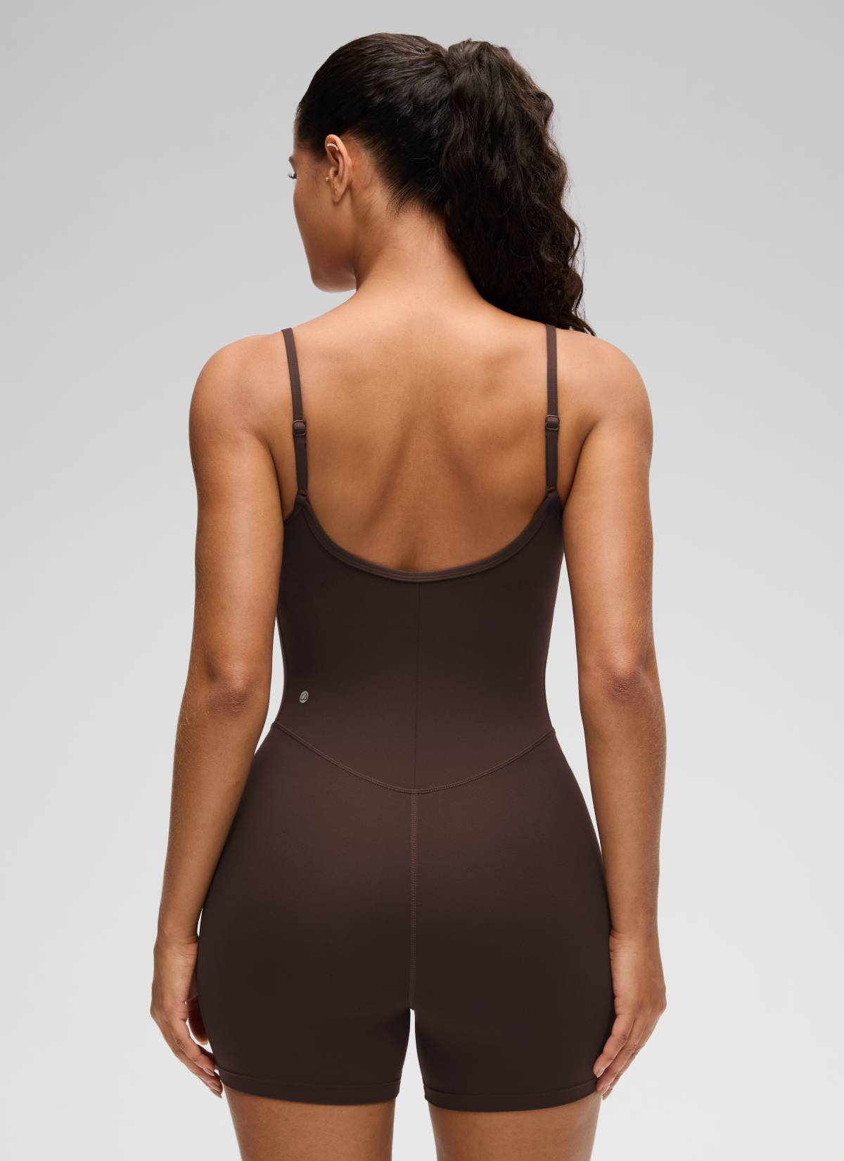 CRZ YOGA Women's Yoga Tight Fit Romper Shorts Bodysuit Jumpsuits Hot Fudge Brown @model_info:Carol