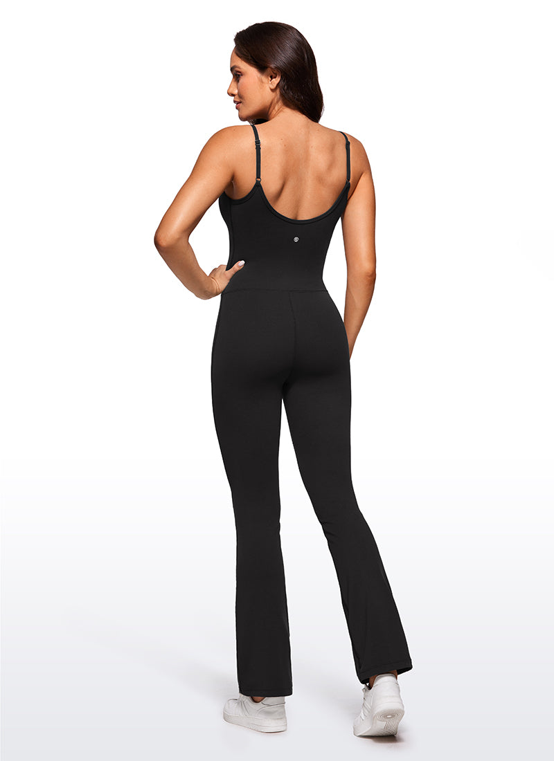 CRZ YOGA Women's Yoga Tight Fit Flare Jumpsuits Build-in Bra Bodysuits Black