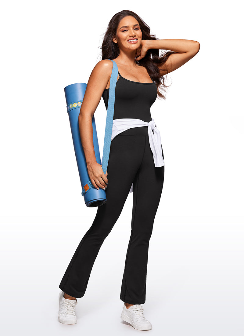 CRZ YOGA Women's Yoga Tight Fit Flare Jumpsuits Build-in Bra Bodysuits Black