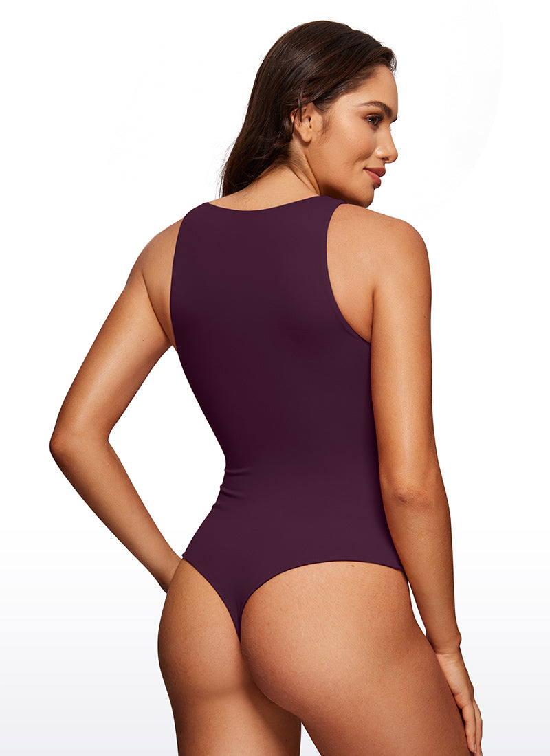 CRZ YOGA Women's Yoga Tight Fit High Neck Racerback Bodysuits Deep Purple