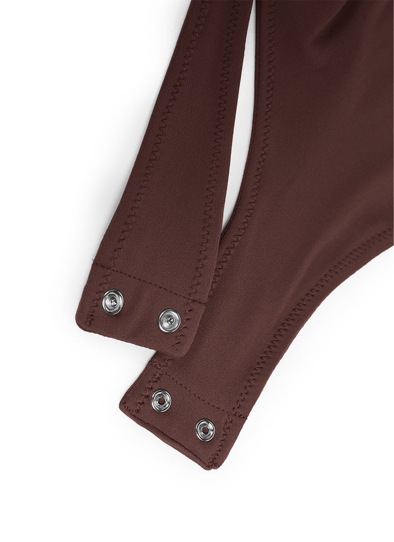 CRZ YOGA Women's Yoga Tight Fit High Neck Racerback Bodysuits Taupe