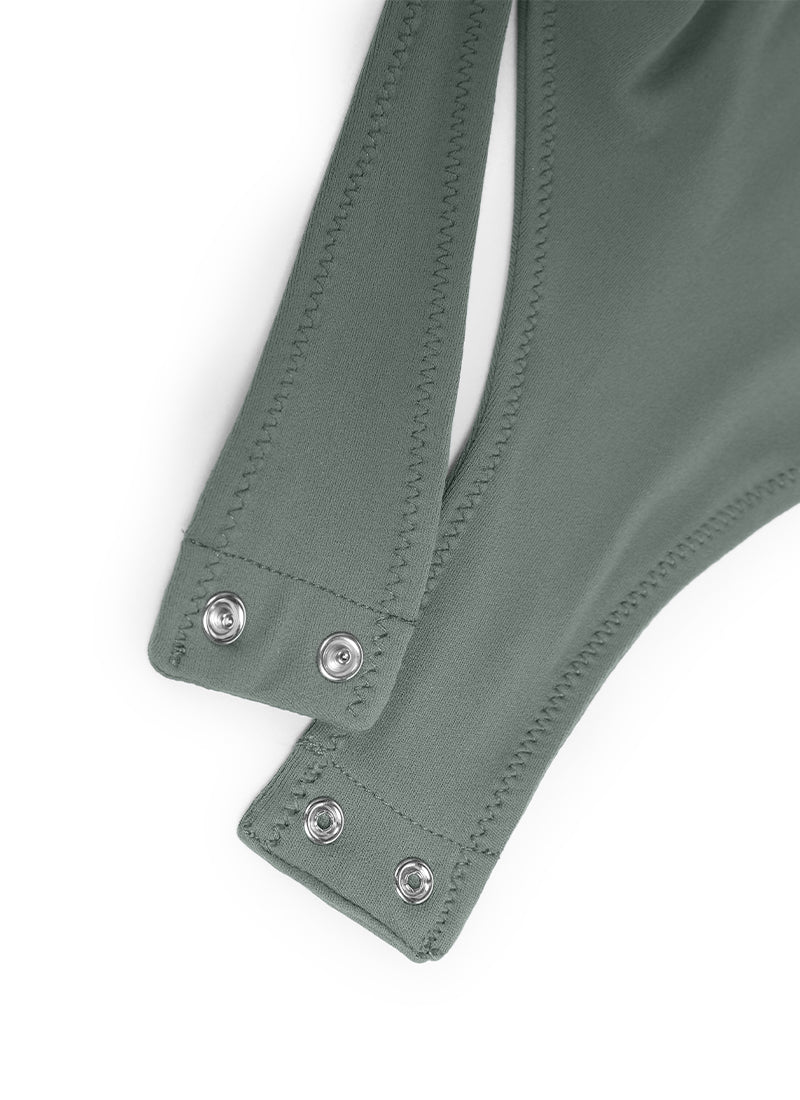 CRZ YOGA Women's Yoga Tight Fit Scoop Neck Short Sleeves Bodysuits Grey Sage