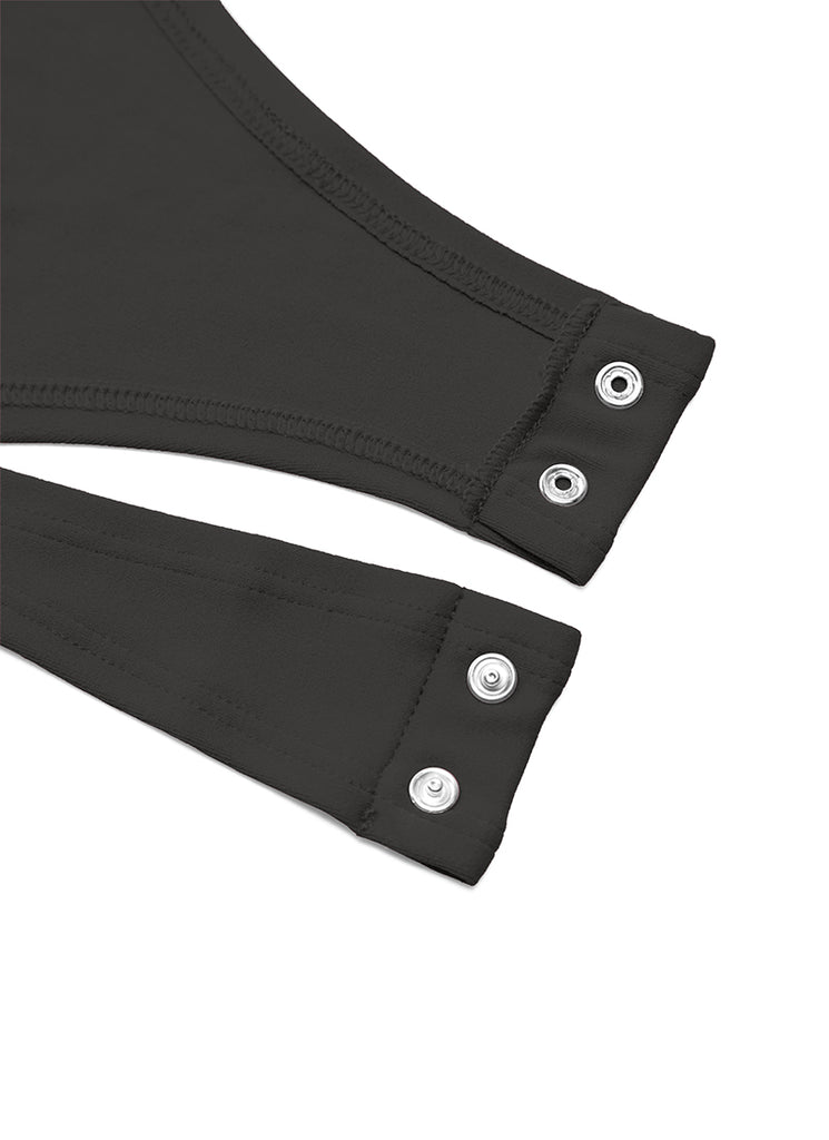 CRZ YOGA Women's Yoga Tight Fit Crew Neck Long Sleeves Bodysuits Black