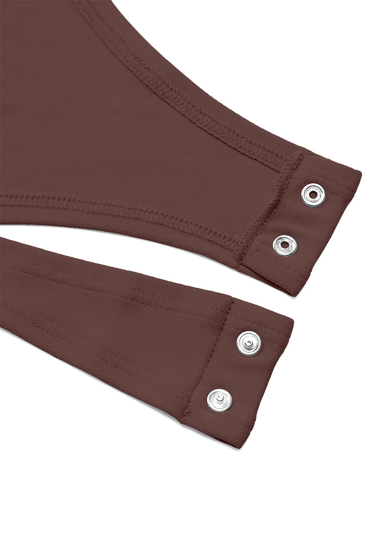 CRZ YOGA Women's Yoga Tight Fit Crew Neck Long Sleeves Bodysuits Taupe