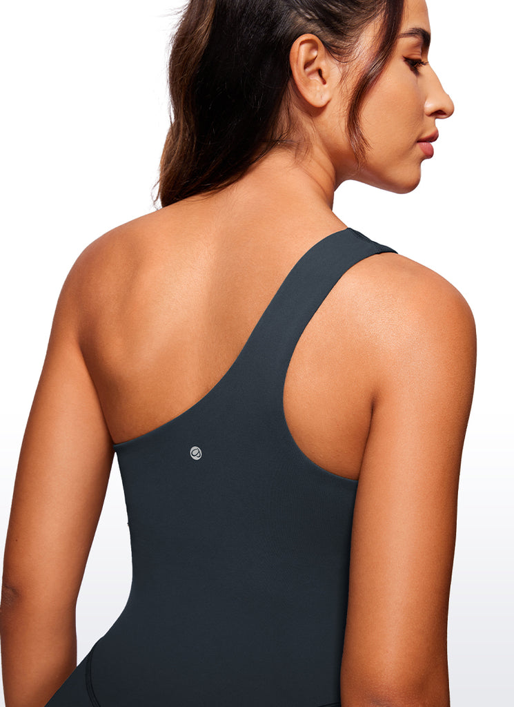 CRZ YOGA Women's Yoga One Shoulder Romper Shorts Bodysuit Jumpsuits True Navy
