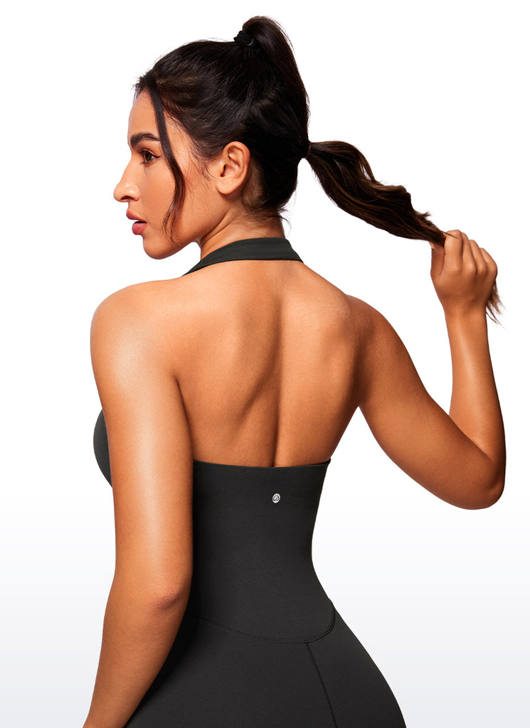 CRZ YOGA Women's Yoga Halter Backless Athletic Romper Shorts Bodysuit Black