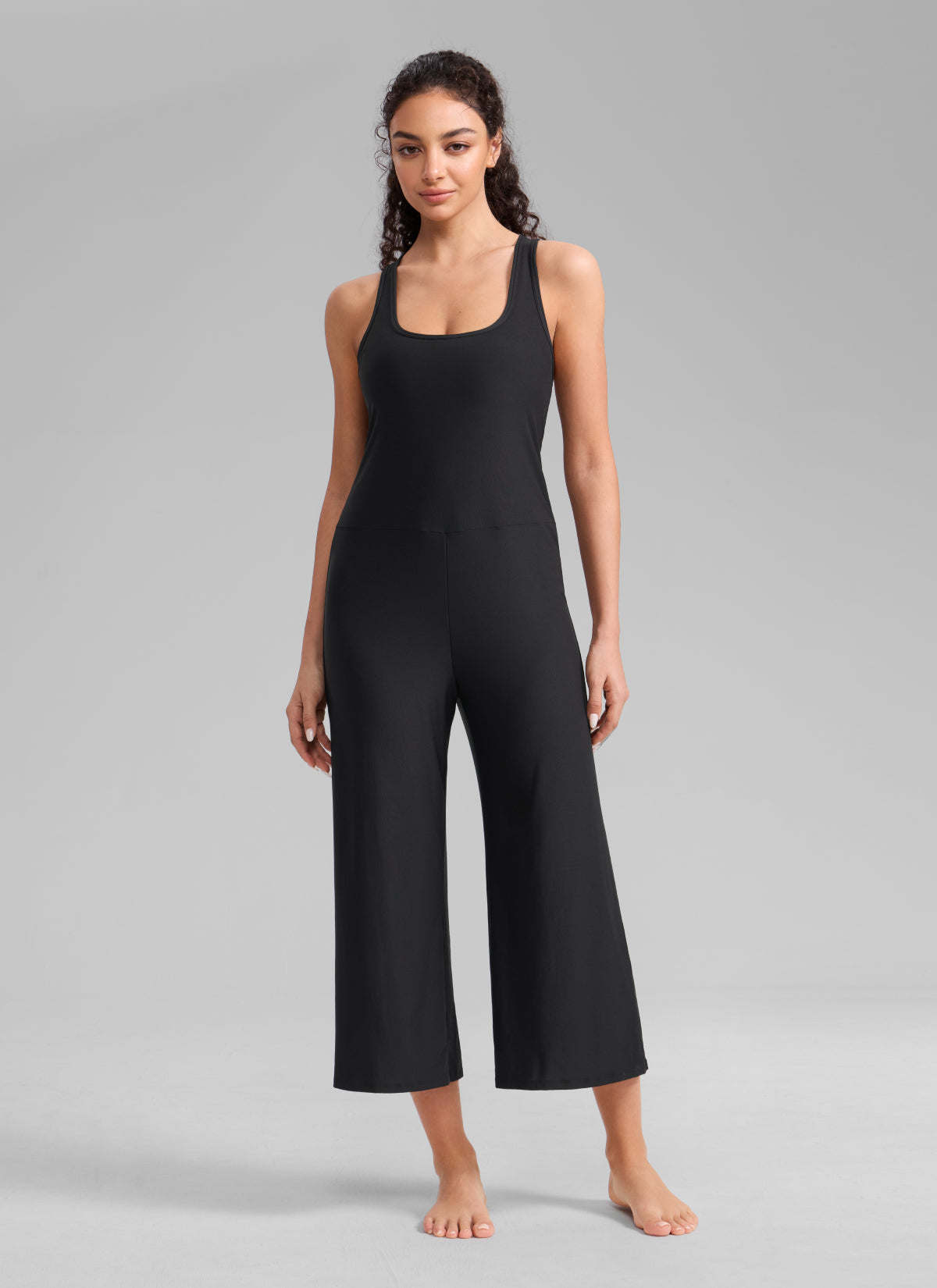 CRZ YOGA Women's Cloudweight Casual Racerback Wide Leg Jumpsuit Black