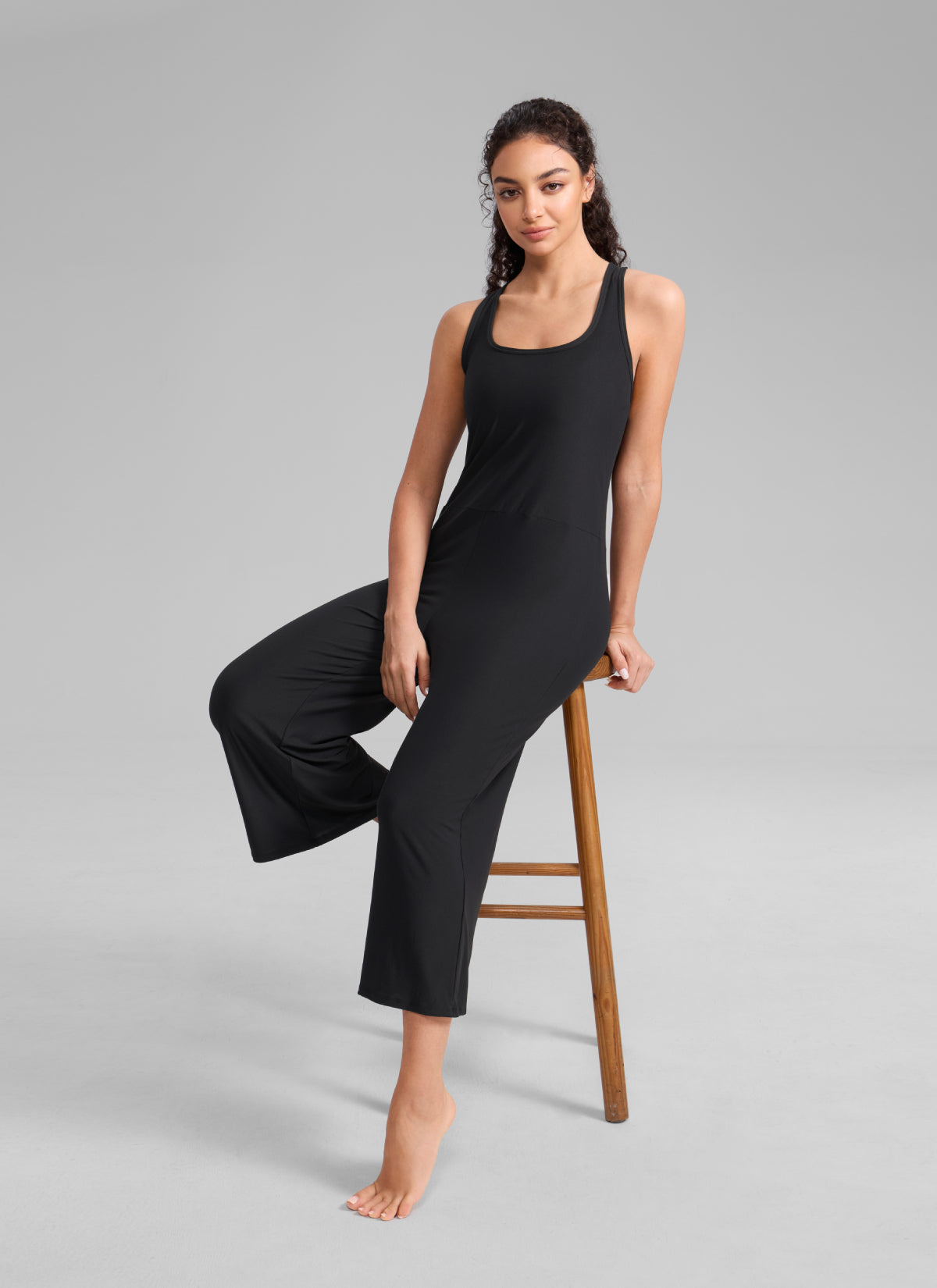 CRZ YOGA Women's Cloudweight Casual Racerback Wide Leg Jumpsuit Black