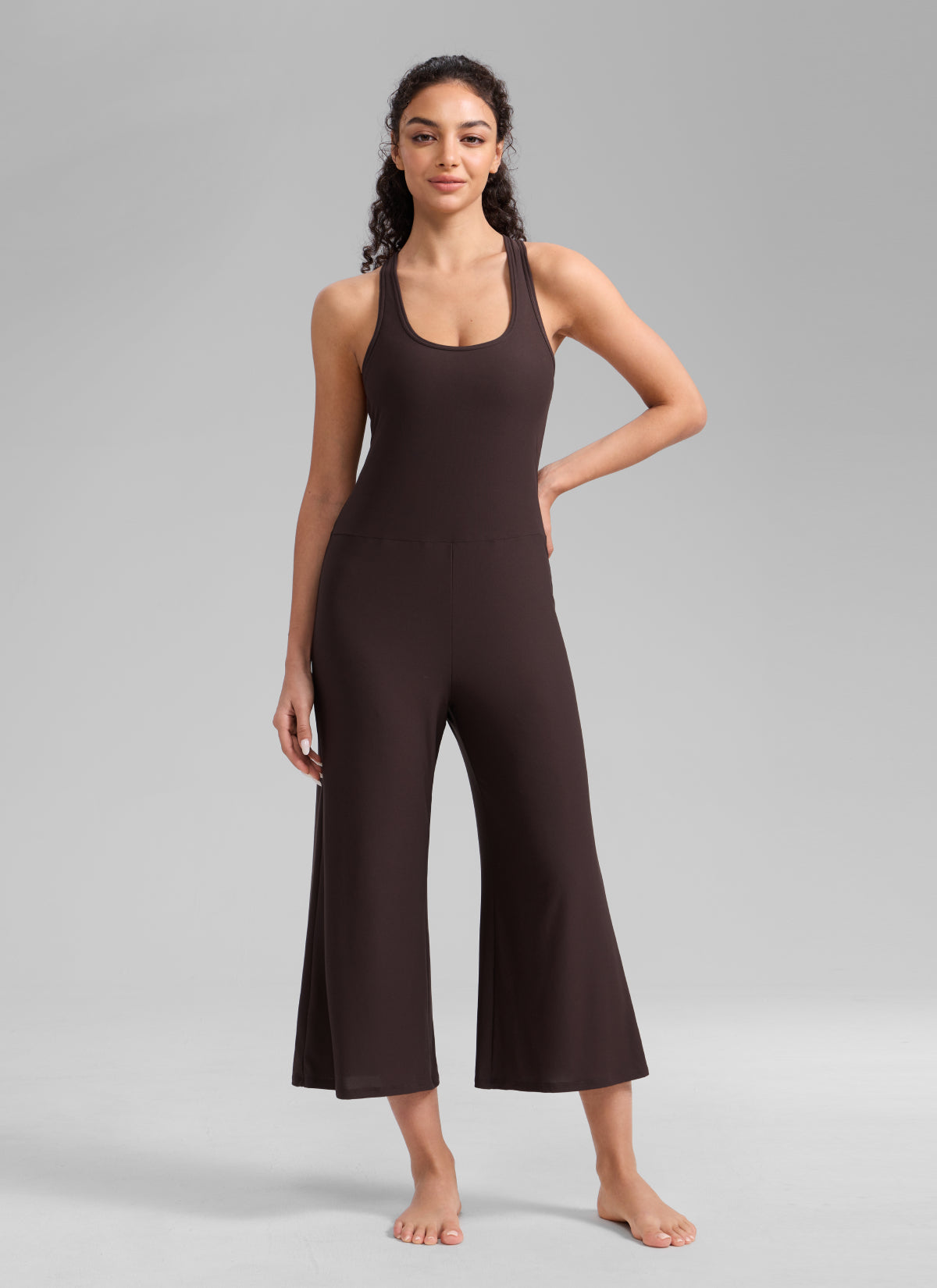 CRZ YOGA Women's Cloudweight Casual Racerback Wide Leg Jumpsuit Hot Fudge Brown