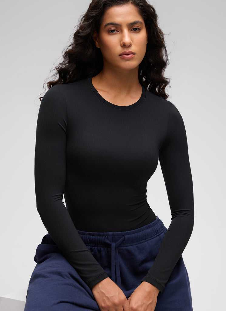 CRZ YOGA Women's Softembrace Casual Scoop Neck Tight Fit Bodysuit Black