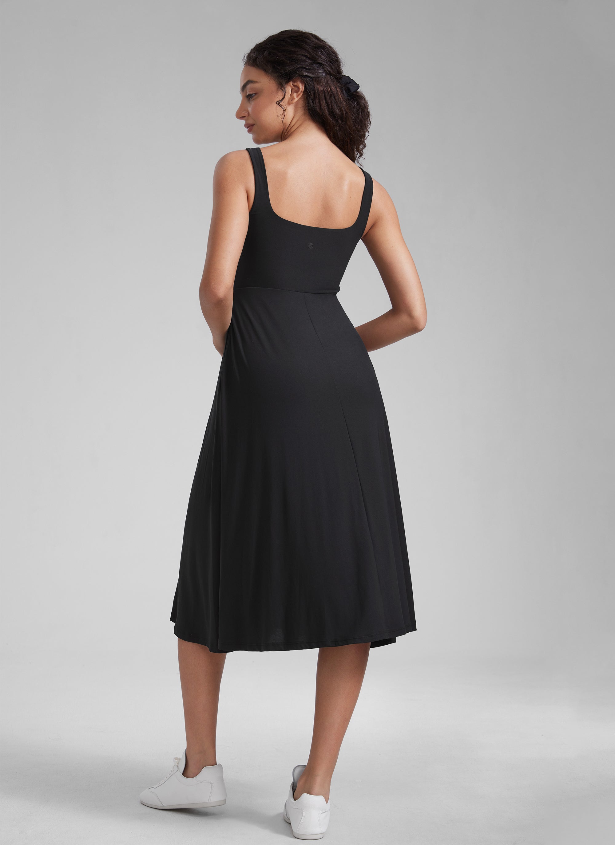 CRZ YOGA Womens Clouldweight Square Neck Pocket Sleeveless Midi Dress Black